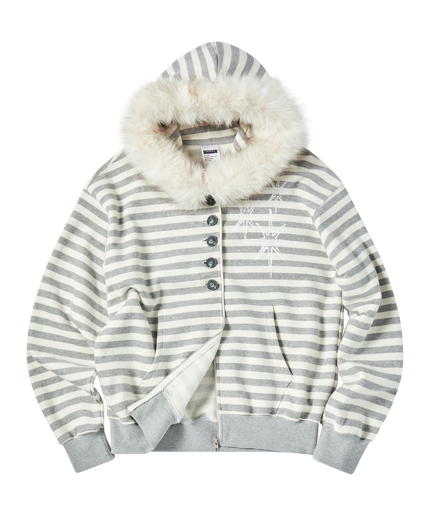 MUSINSA | UNTITLED SEOUL Sterinaight Stripe Button Fur Hooded Zip