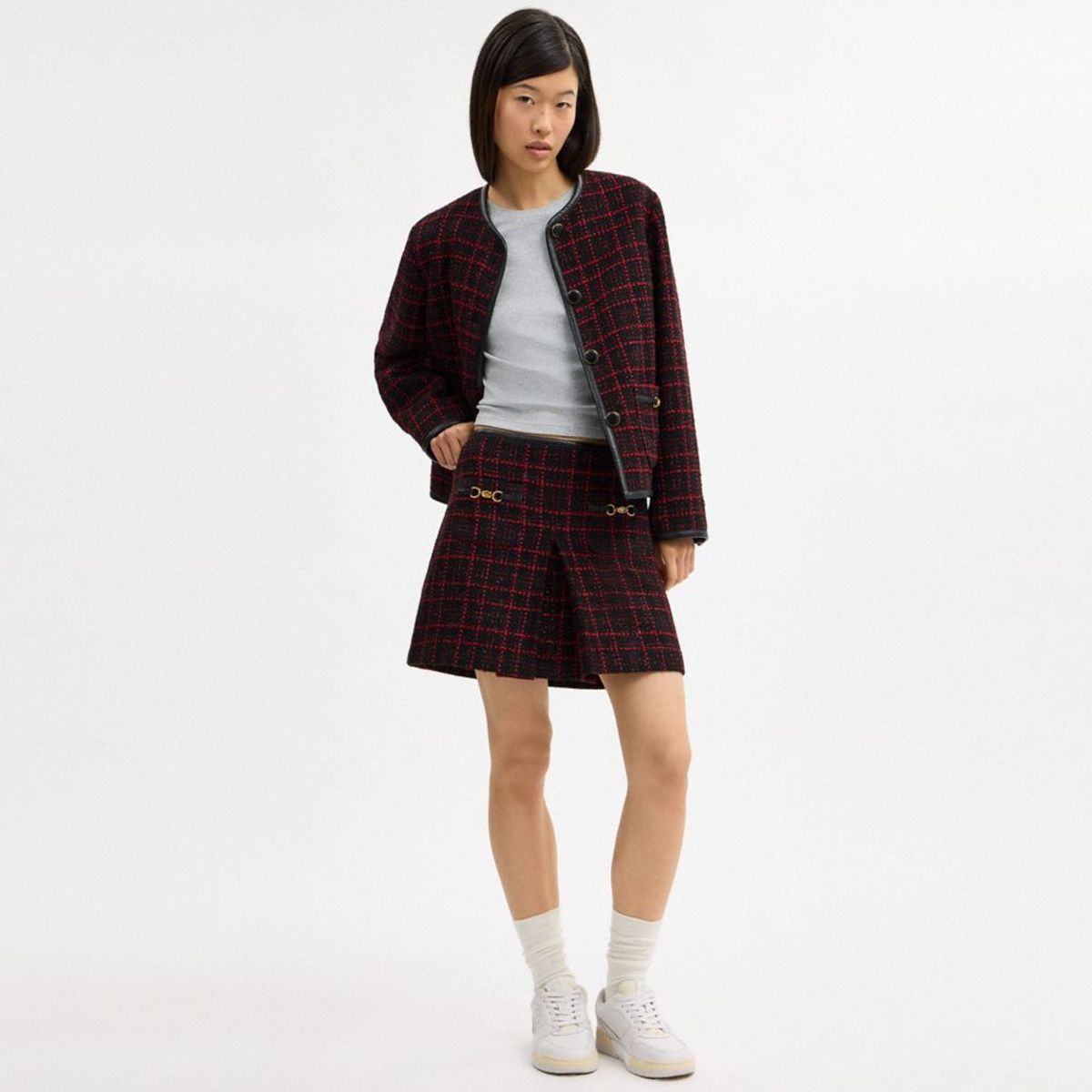 코치(COACH) 스컬프티드 C 트위드 스커트 CDK65 RD/BK