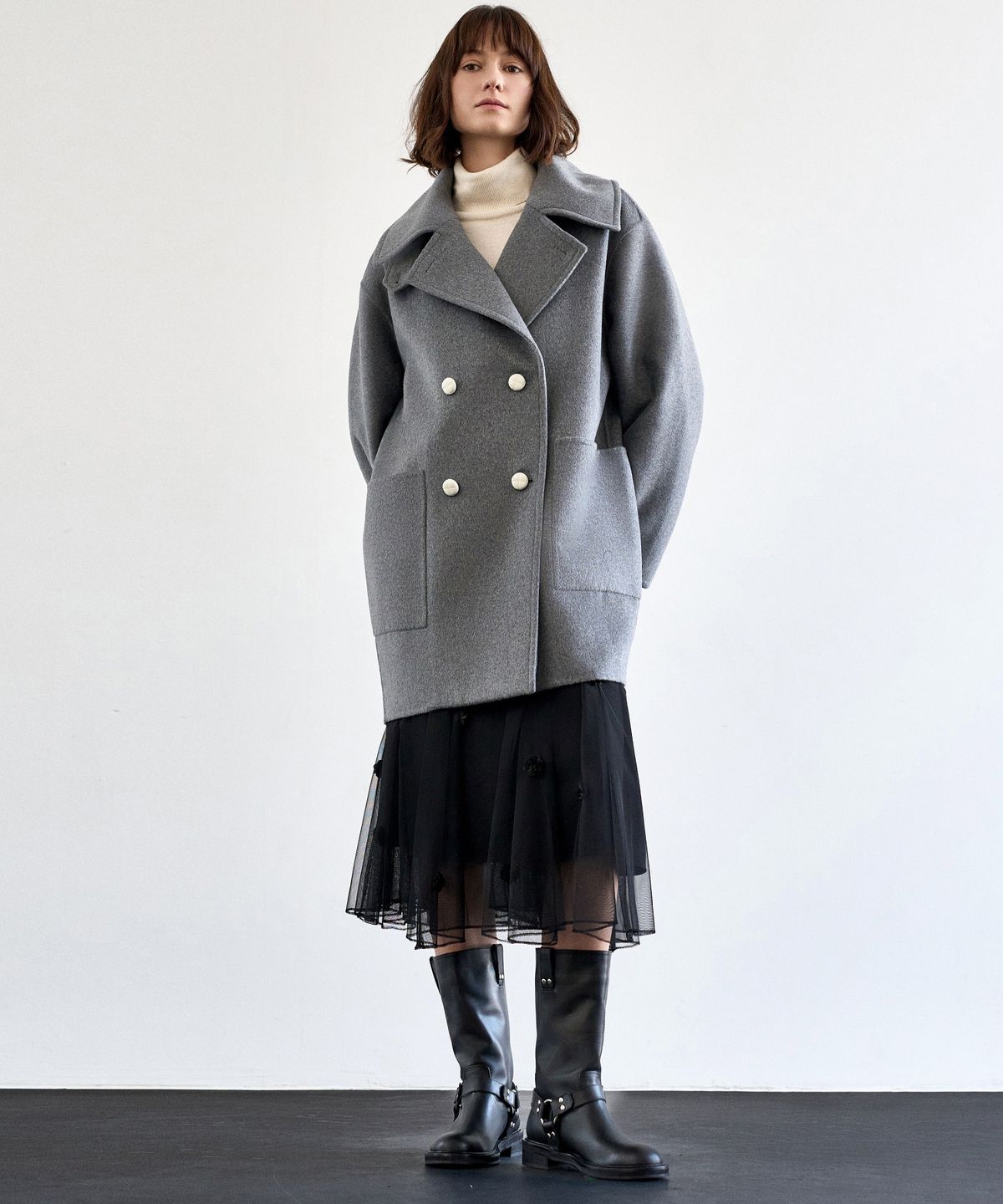 미테(MITTE) WOOL BLEND HANDMADE DOUBLE HALF COAT_GRAY