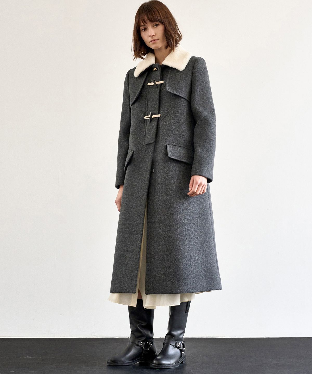 미테(MITTE) FUR COLLOR DUFFLE COAT_CHARCOAL