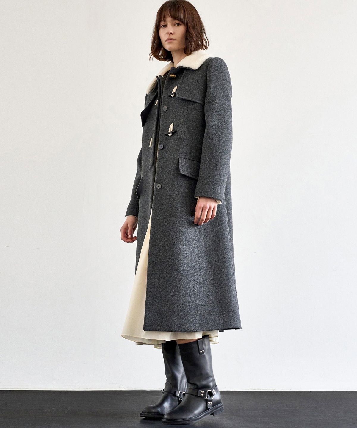 미테(MITTE) FUR COLLOR DUFFLE COAT_CHARCOAL