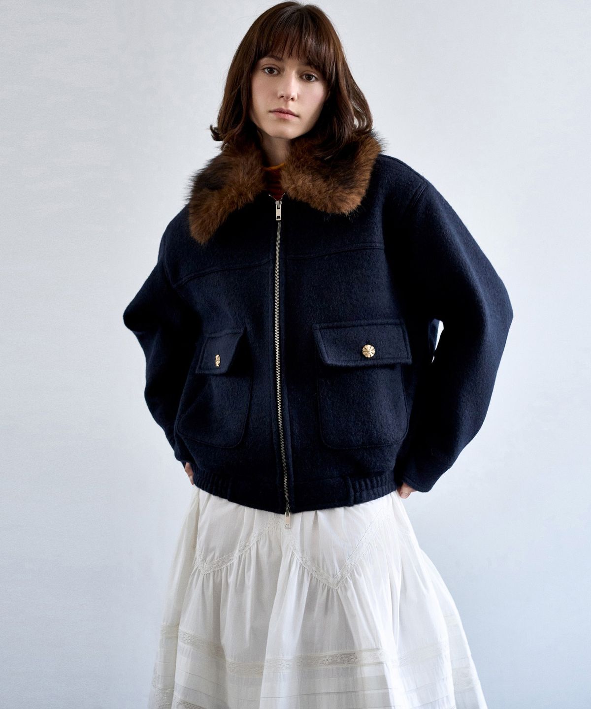 미테(MITTE) FUR COLLOR WOOL JACKET_NAVY