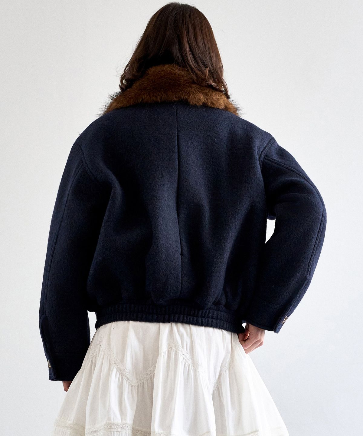 미테(MITTE) FUR COLLOR WOOL JACKET_NAVY
