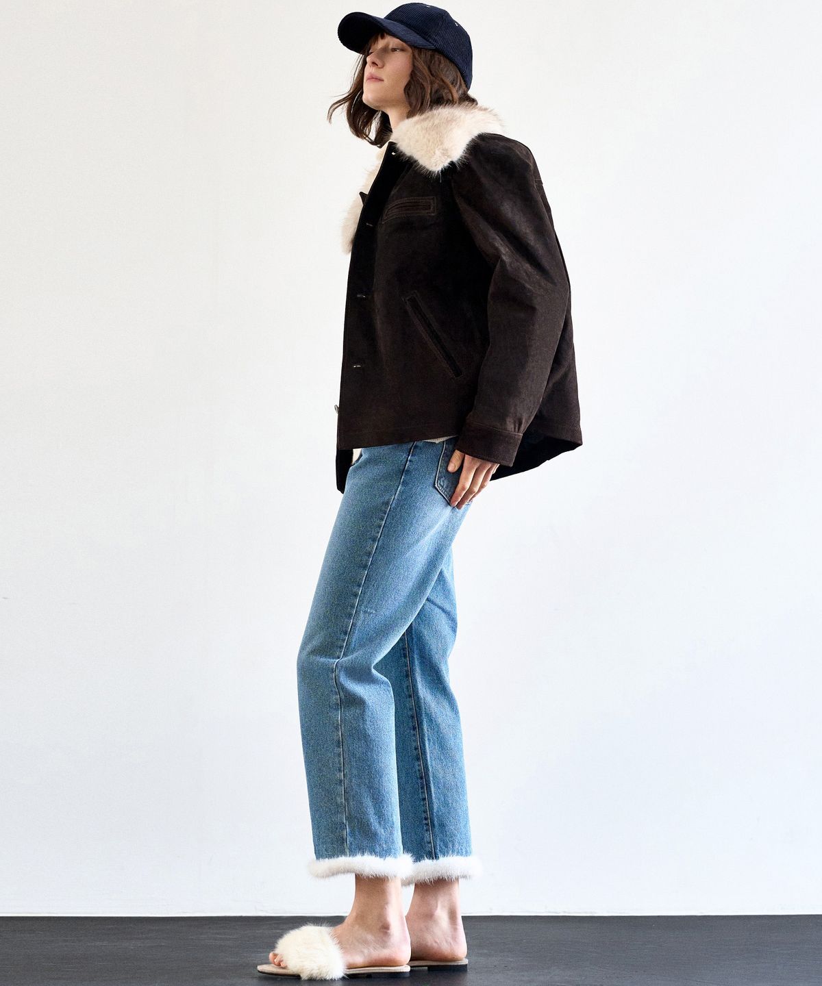 미테(MITTE) FUR COLLOR SUEDE JACKET_BROWN
