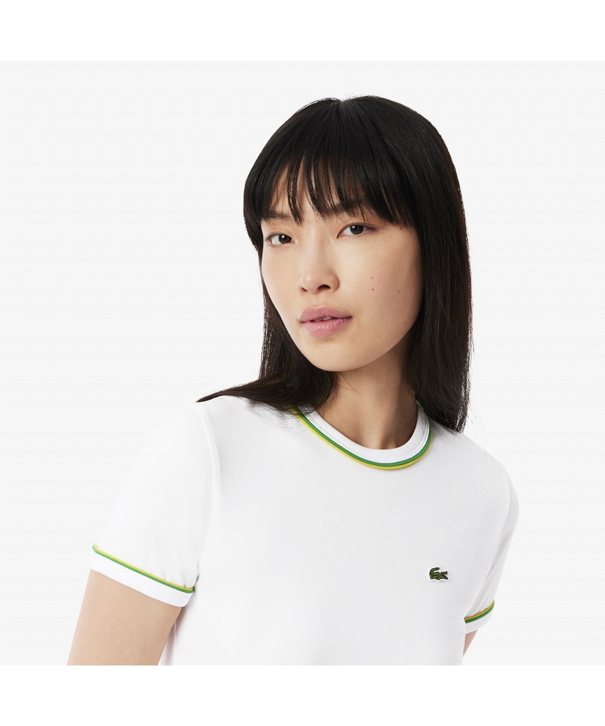 라코스테(LACOSTE) 여성 더블 파이핑 슬림핏 저지 티셔츠 TF0347-55G FWI