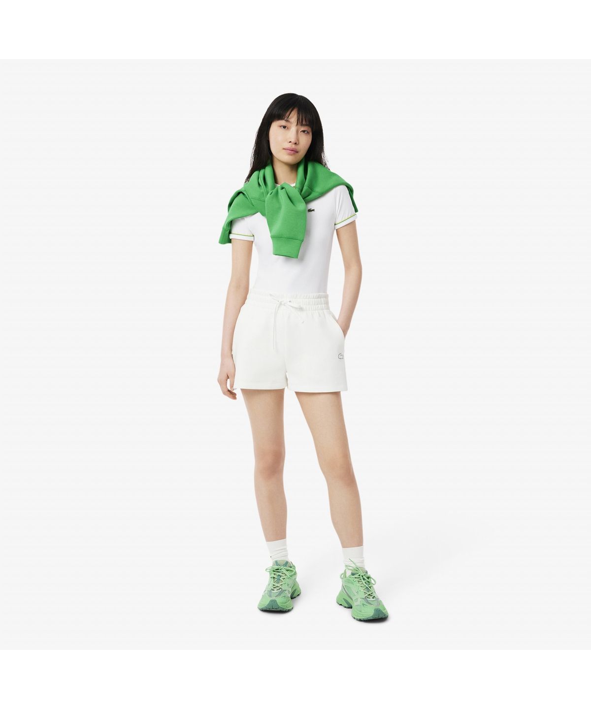 라코스테(LACOSTE) 여성 더블 파이핑 슬림핏 저지 티셔츠 TF0347-55G FWI