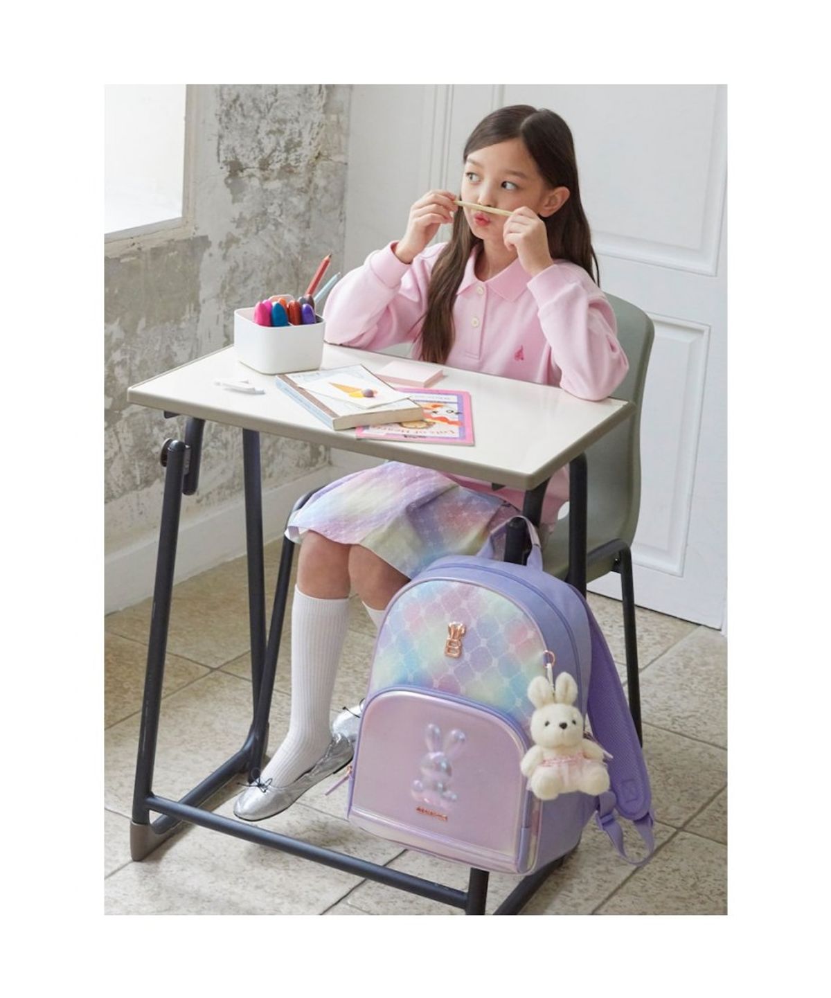 빈폴 키즈(BEANPOLE KIDS) 모노그램 몰드형 책가방 2SET  라이트 퍼플 (BI61D4G08V)