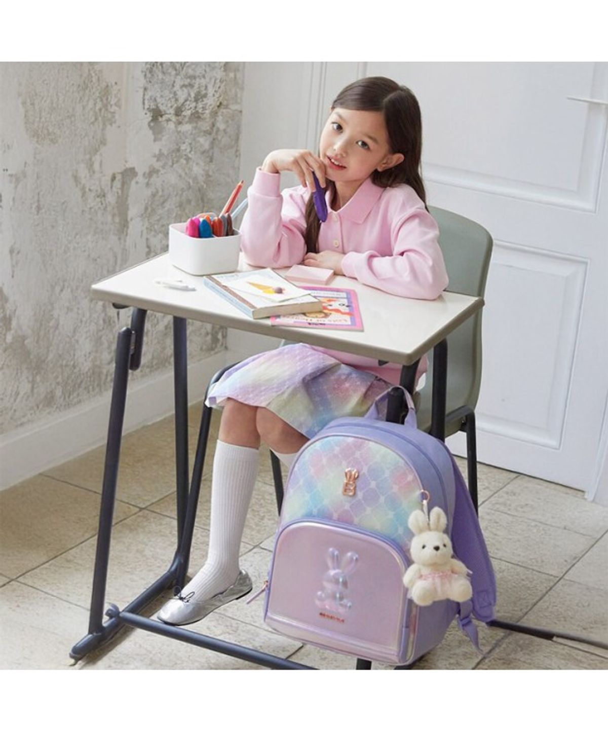 빈폴 키즈(BEANPOLE KIDS) 모노그램 몰드형 책가방 2SET  라이트 퍼플 (BI61D4G08V)