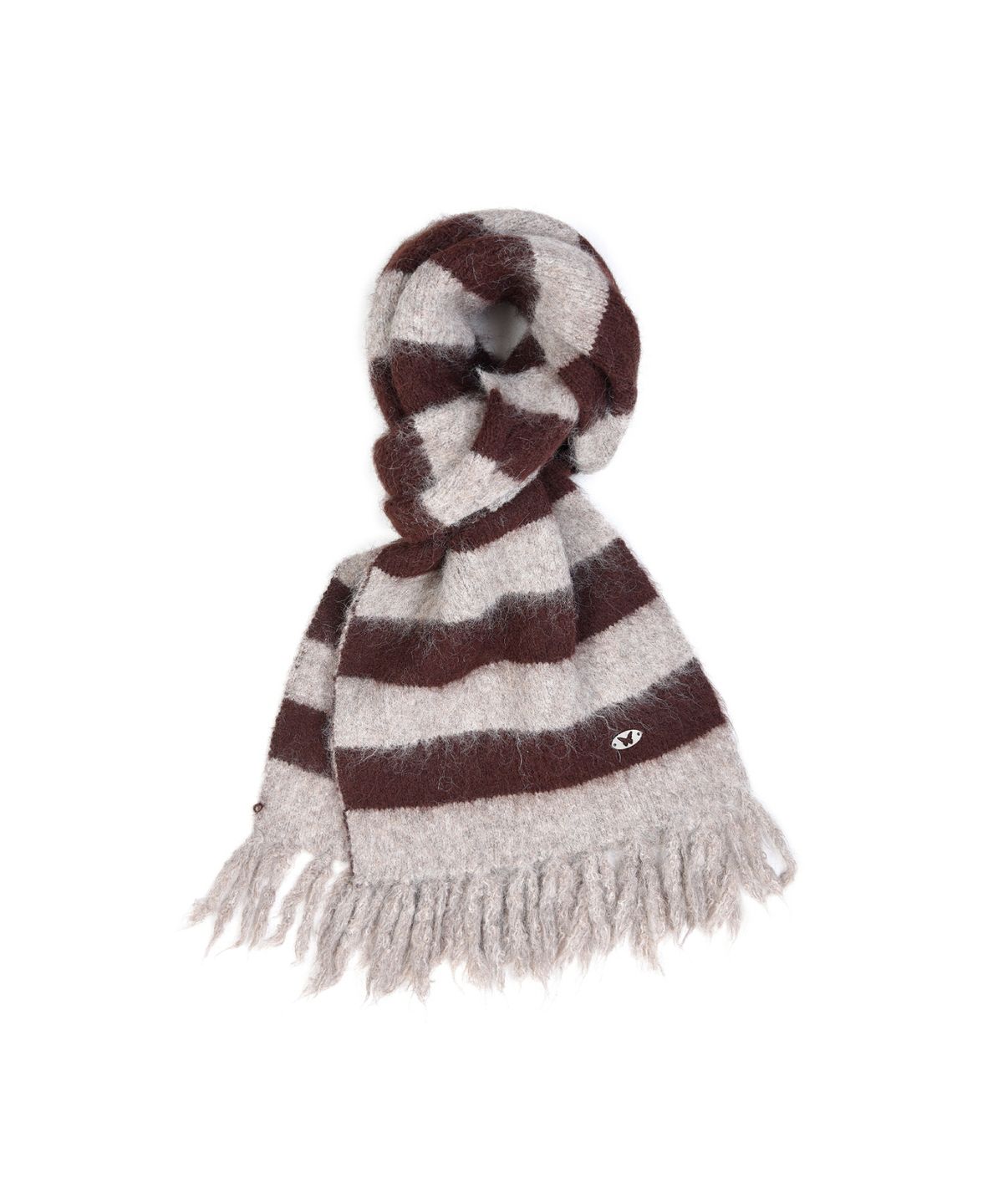 닉앤니콜(NICK&NICOLE) STRIPE HAIRY FRINGE MUFFLER_BROWN