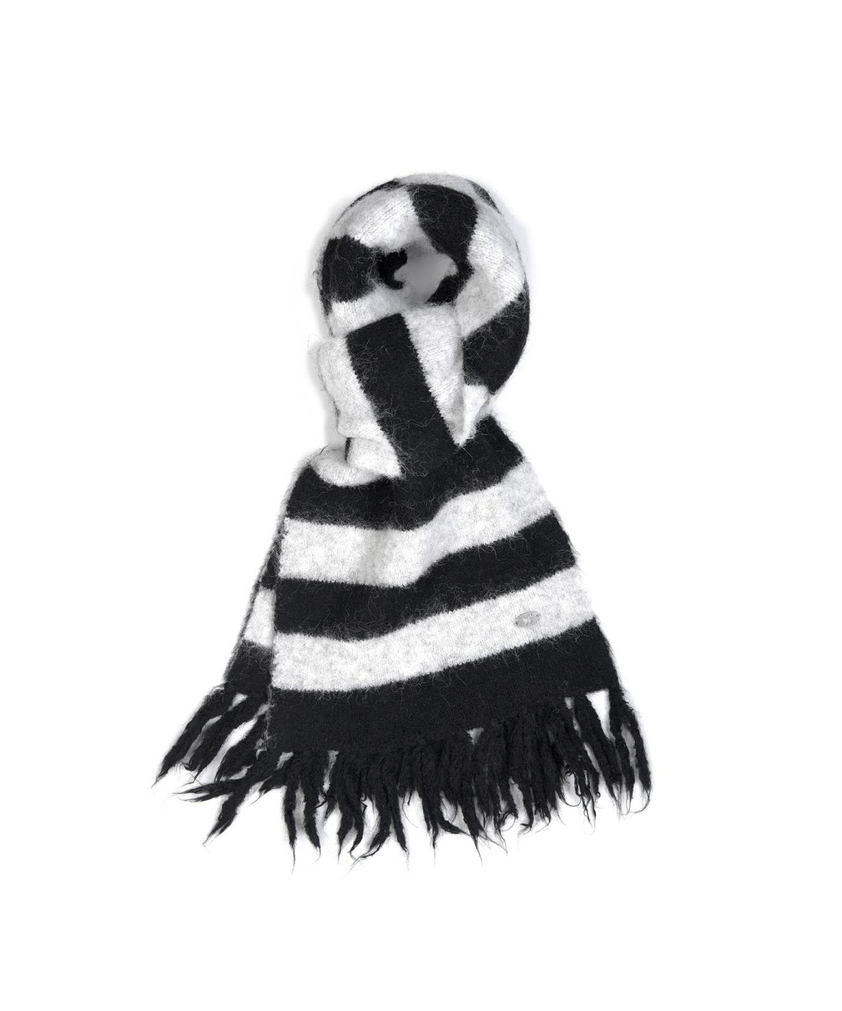 닉앤니콜(NICK&NICOLE) STRIPE HAIRY FRINGE MUFFLER_BLACK