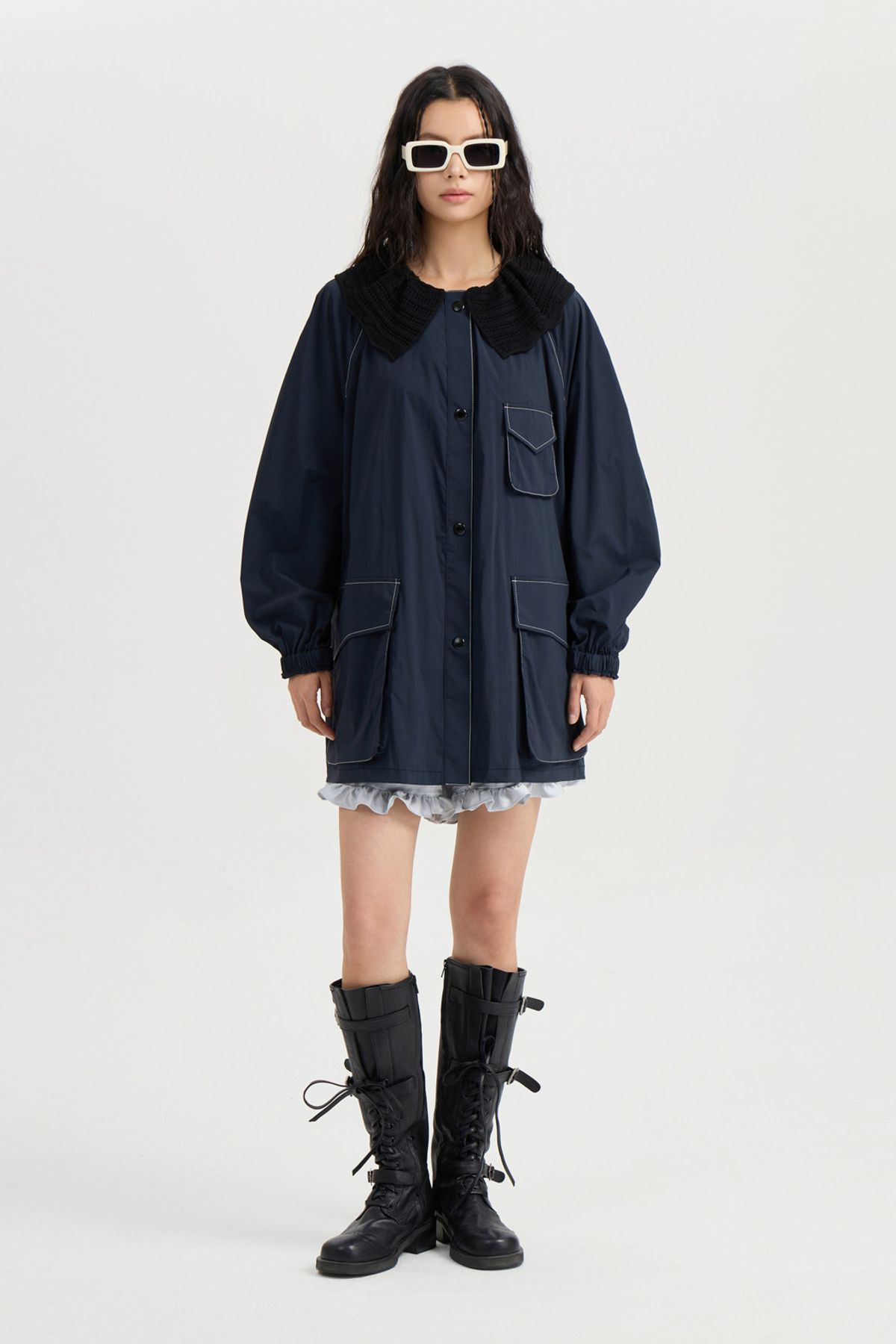 럭키슈에뜨(LUCKY CHOUETTE) Knit Collar Jumper (dark navy) LFUAA25100NYD