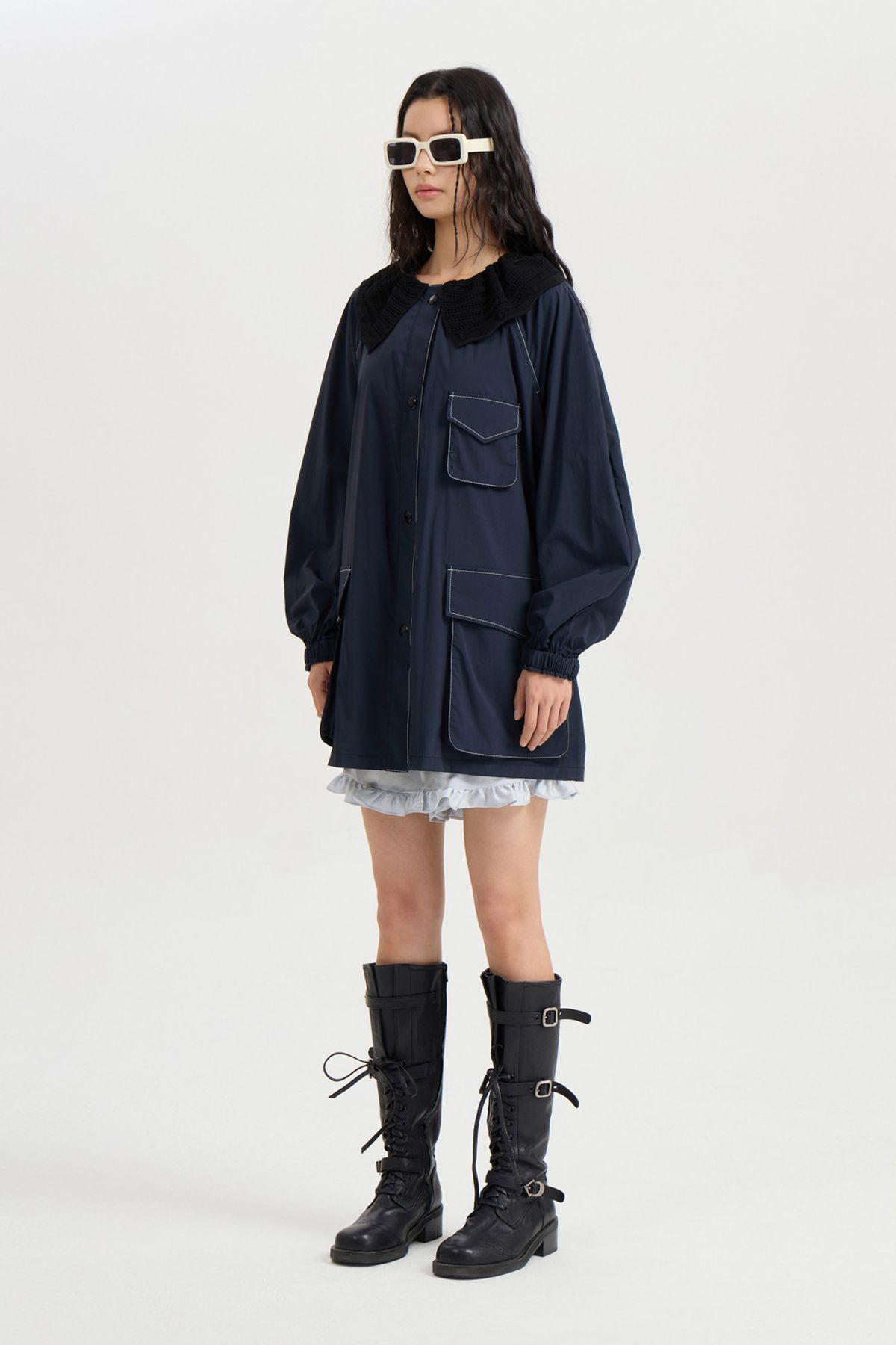 럭키슈에뜨(LUCKY CHOUETTE) Knit Collar Jumper (dark navy) LFUAA25100NYD