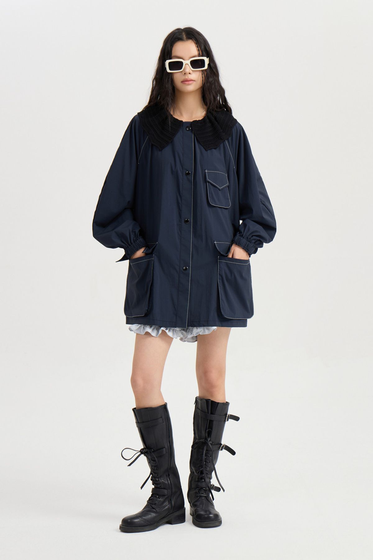 럭키슈에뜨(LUCKY CHOUETTE) Knit Collar Jumper (dark navy) LFUAA25100NYD