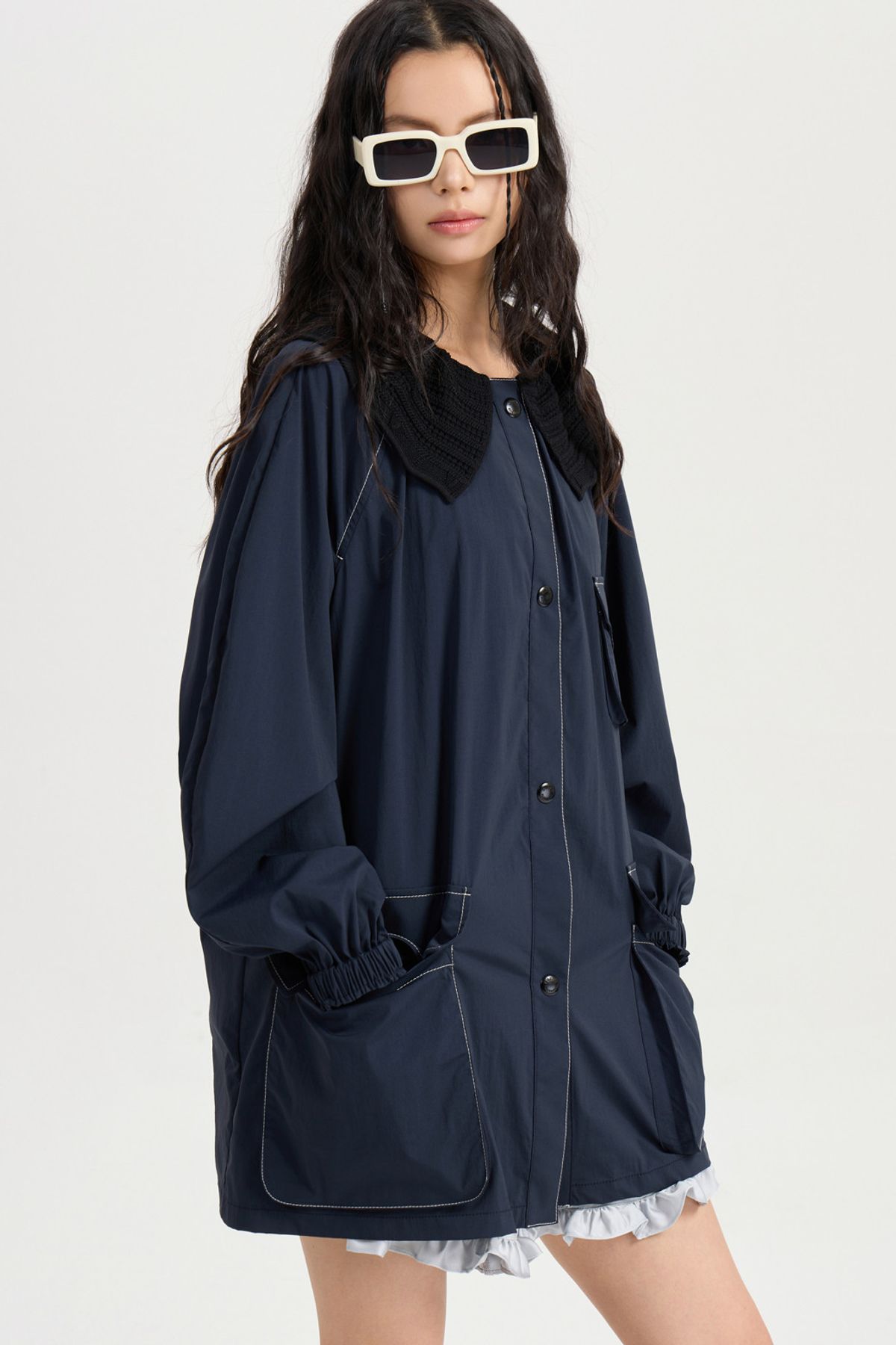 럭키슈에뜨(LUCKY CHOUETTE) Knit Collar Jumper (dark navy) LFUAA25100NYD
