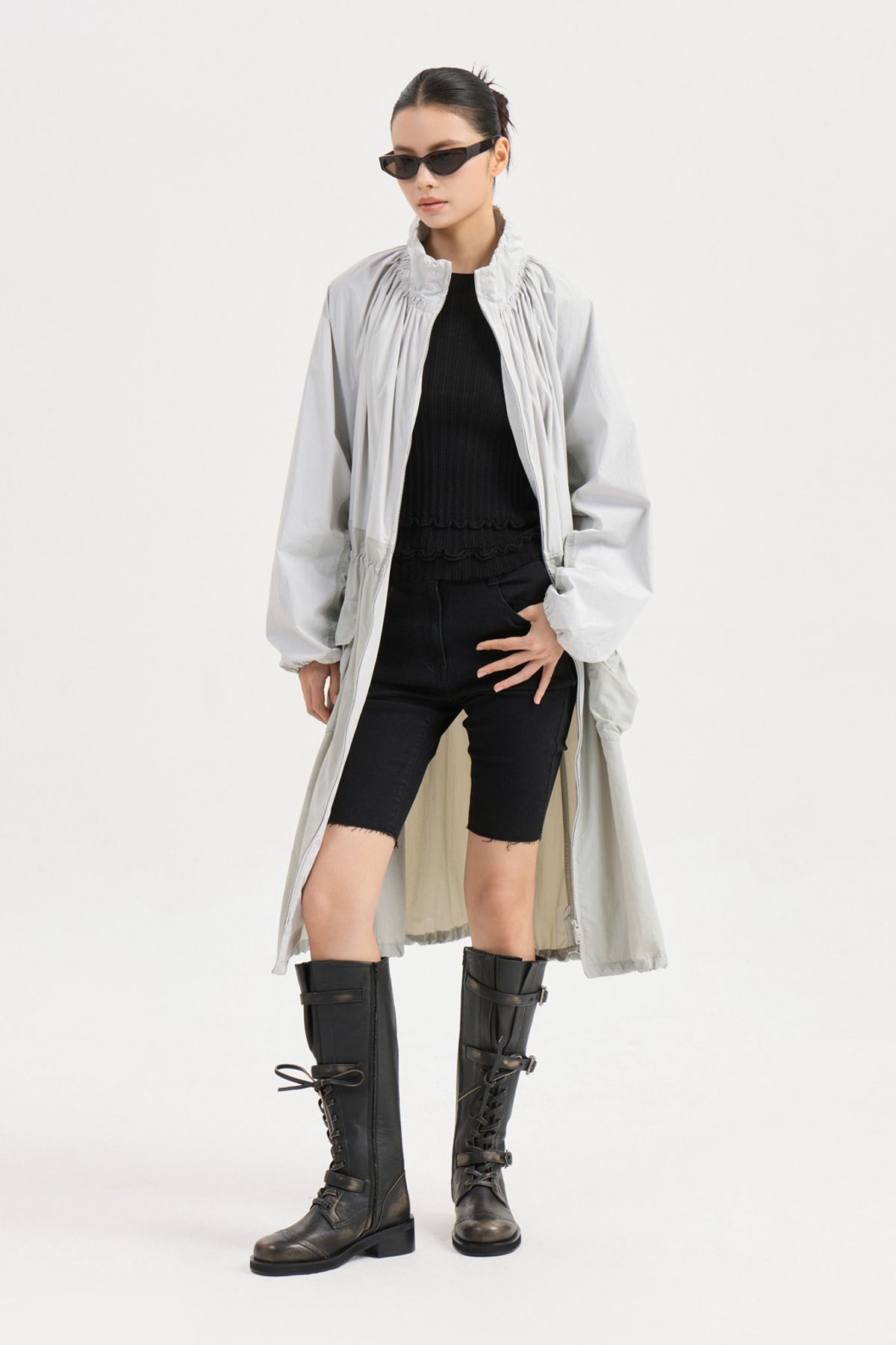 럭키슈에뜨(LUCKY CHOUETTE) Volume Pocket Long Jumper (light grey) LFUAW25260GYL