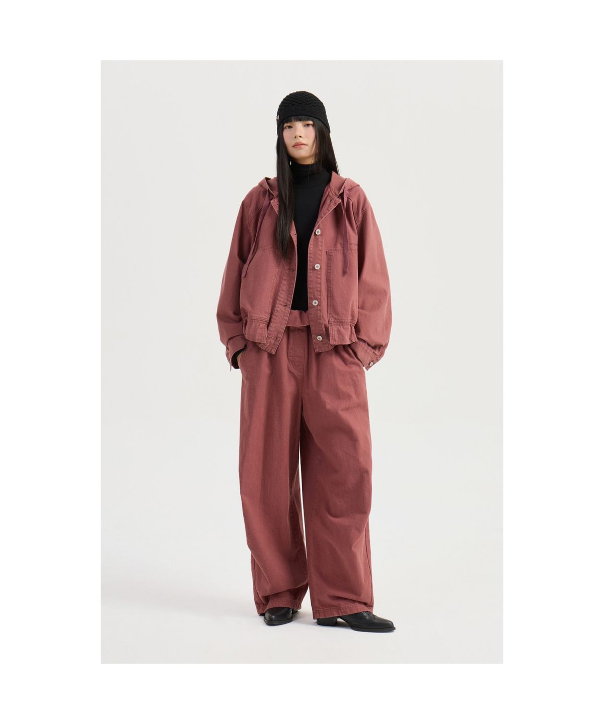 럭키슈에뜨(LUCKY CHOUETTE) Color Washing Denim Hood Jumper (pink) LFPDW25240PIX