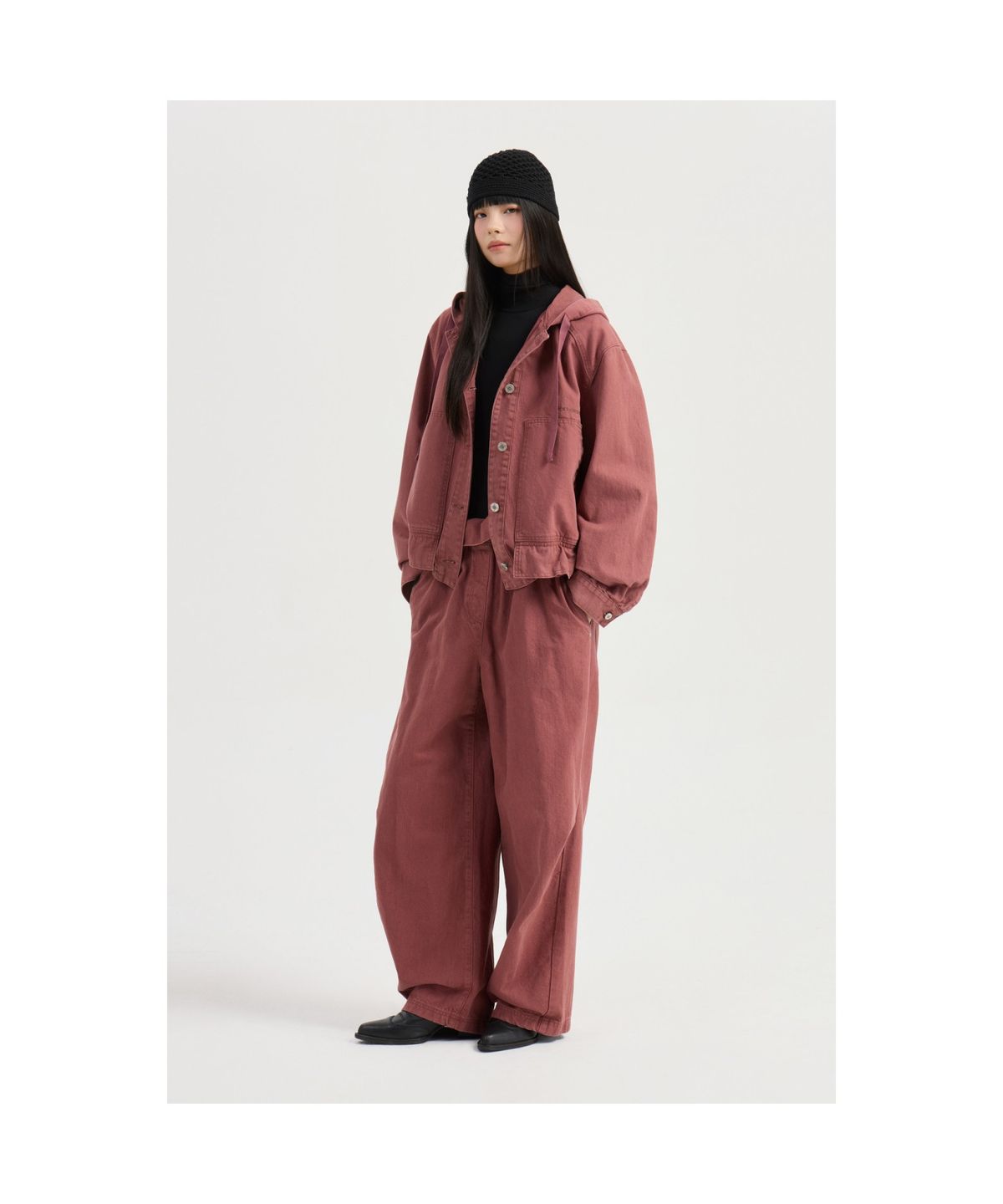 럭키슈에뜨(LUCKY CHOUETTE) Color Washing Denim Hood Jumper (pink) LFPDW25240PIX