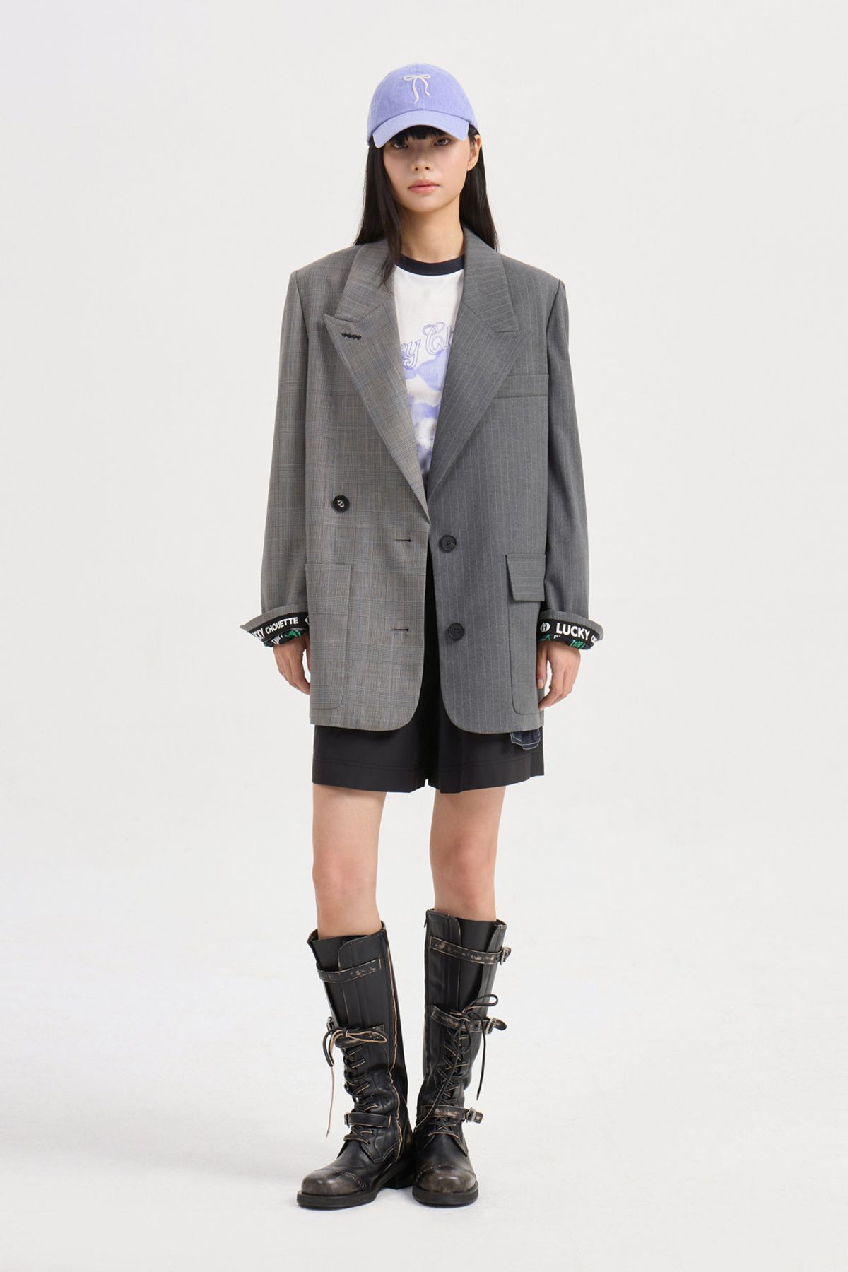 럭키슈에뜨(LUCKY CHOUETTE) Half Mix Single Jacket (brown) LFJAA25140BRX