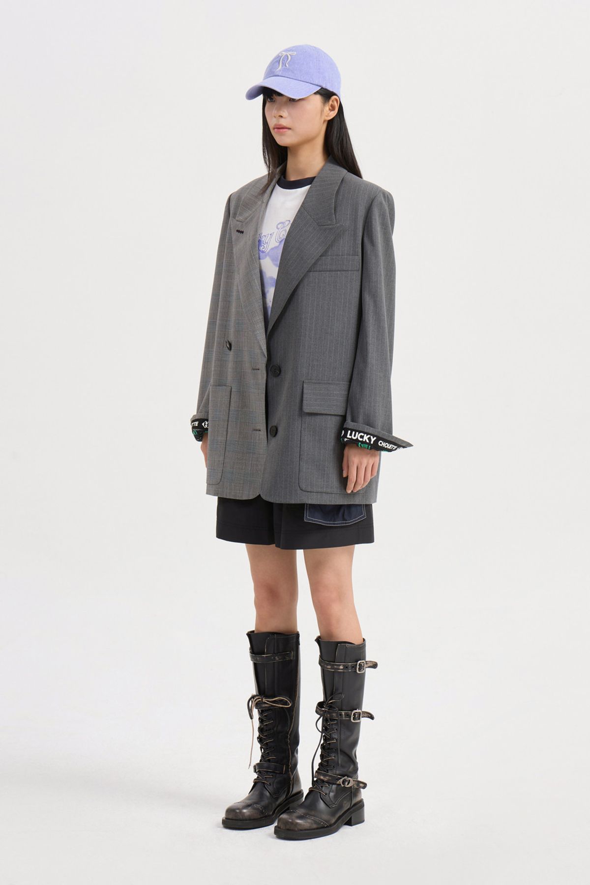 럭키슈에뜨(LUCKY CHOUETTE) Half Mix Single Jacket (brown) LFJAA25140BRX