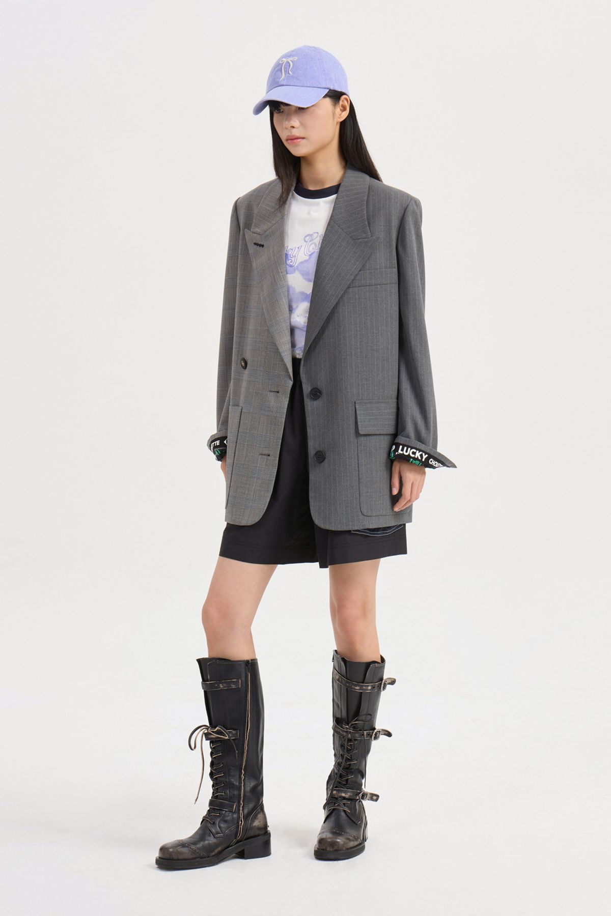 럭키슈에뜨(LUCKY CHOUETTE) Half Mix Single Jacket (brown) LFJAA25140BRX