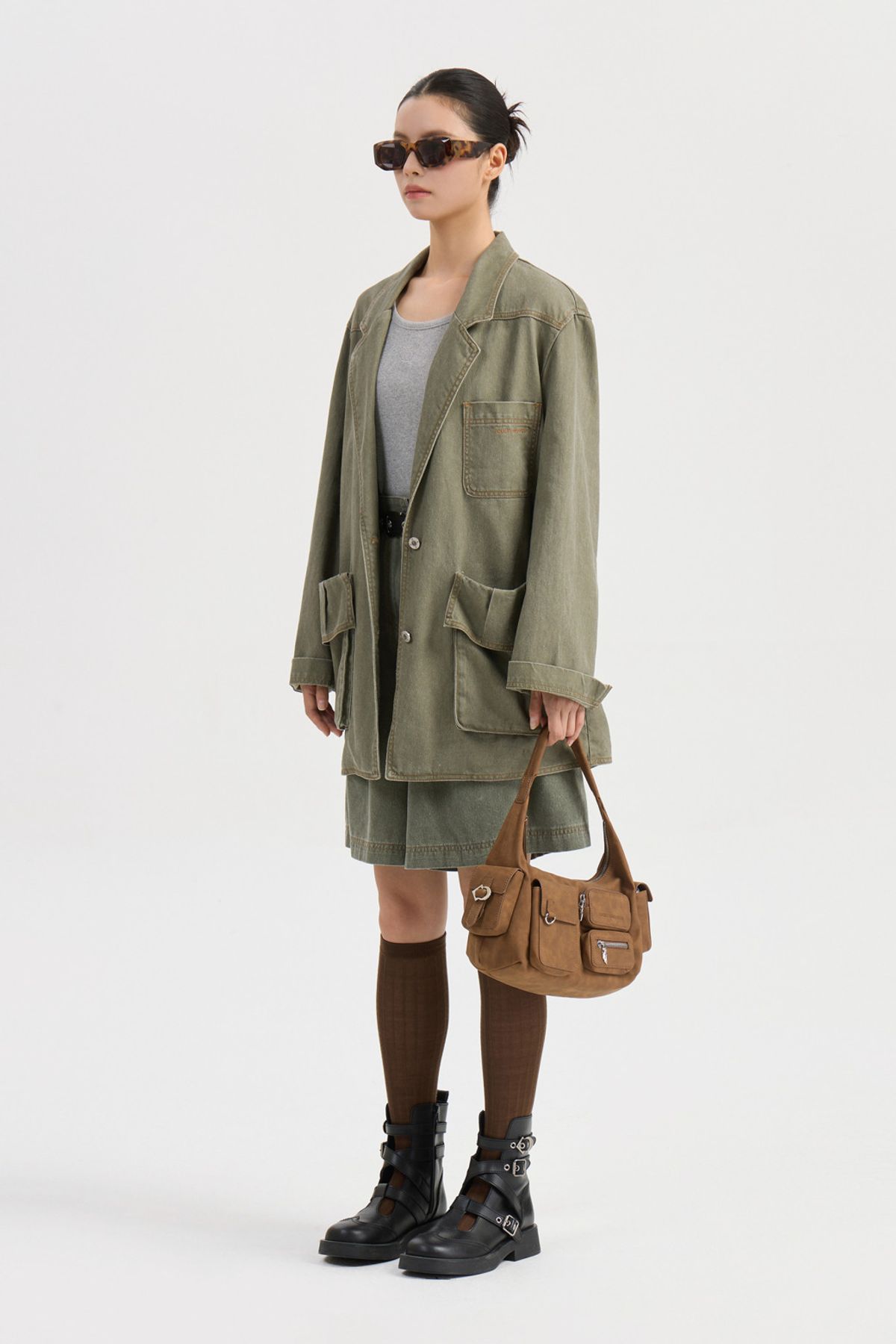 럭키슈에뜨(LUCKY CHOUETTE) Pocket Point Washing Denim Jacket (khaki) LFPDW25210KHX