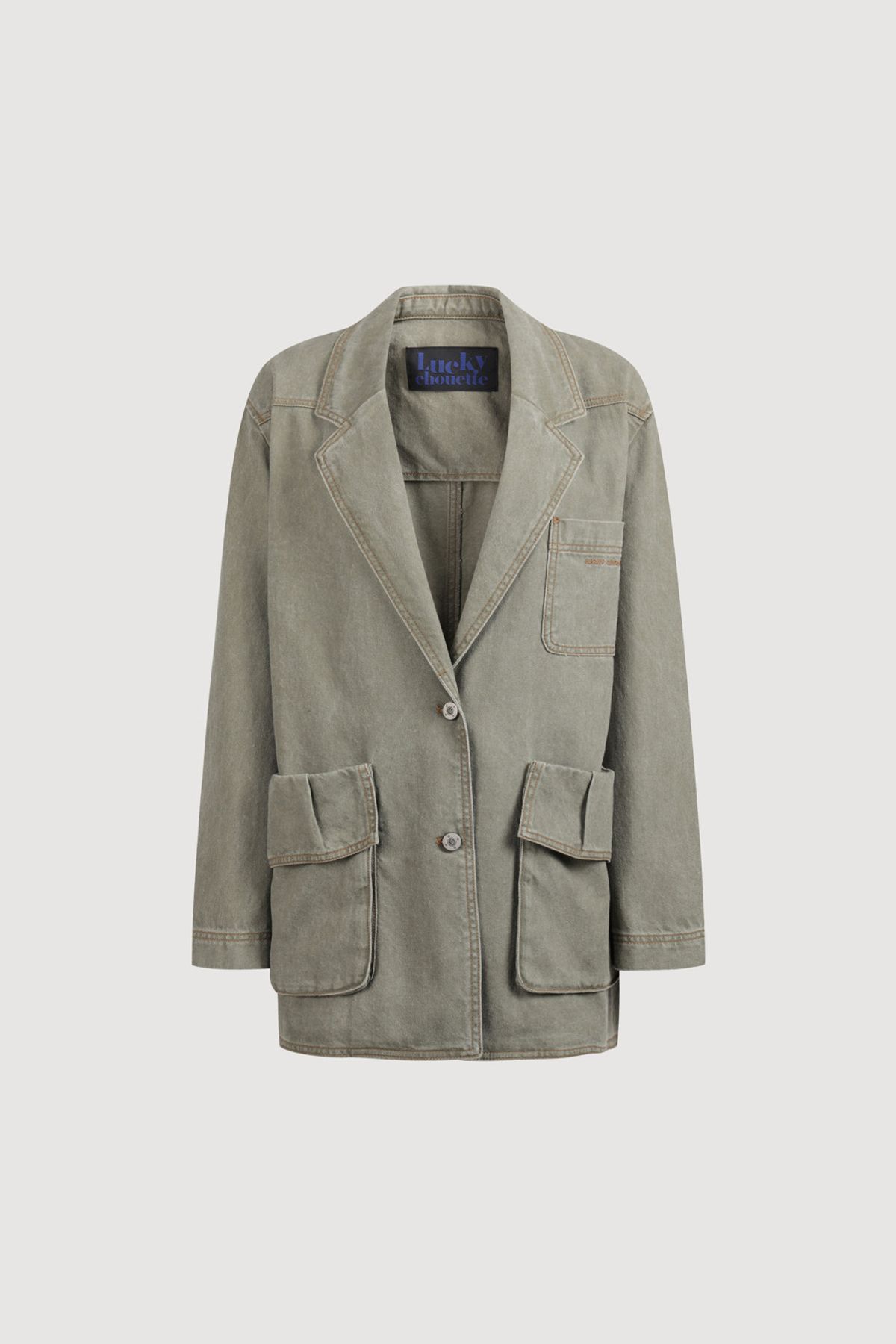 럭키슈에뜨(LUCKY CHOUETTE) Pocket Point Washing Denim Jacket (khaki) LFPDW25210KHX