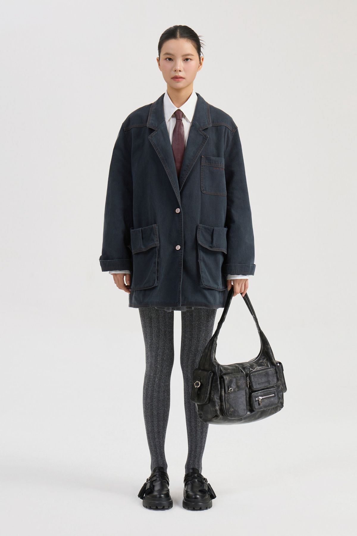 럭키슈에뜨(LUCKY CHOUETTE) Pocket Point Washing Denim Jacket (dark grey) LFPDW25210GYD