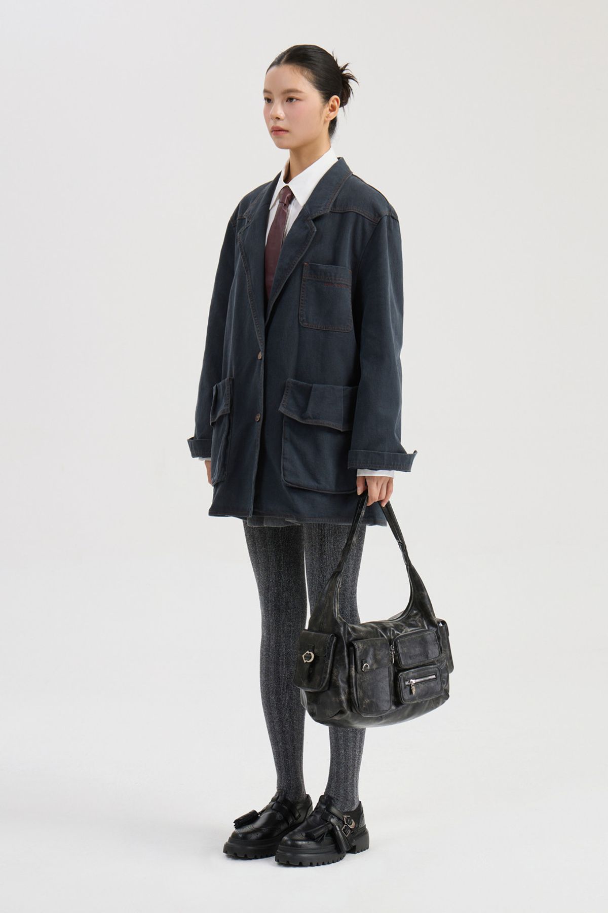 럭키슈에뜨(LUCKY CHOUETTE) Pocket Point Washing Denim Jacket (dark grey) LFPDW25210GYD