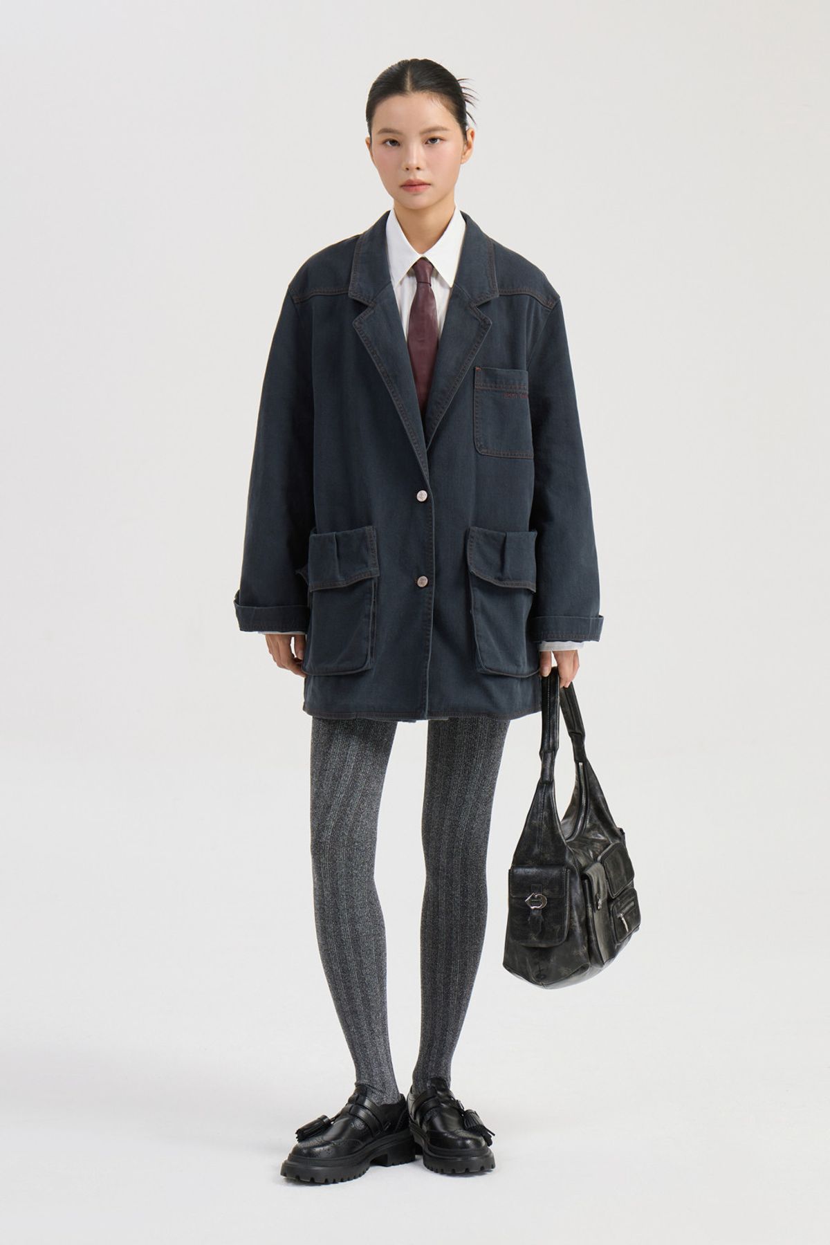 럭키슈에뜨(LUCKY CHOUETTE) Pocket Point Washing Denim Jacket (dark grey) LFPDW25210GYD