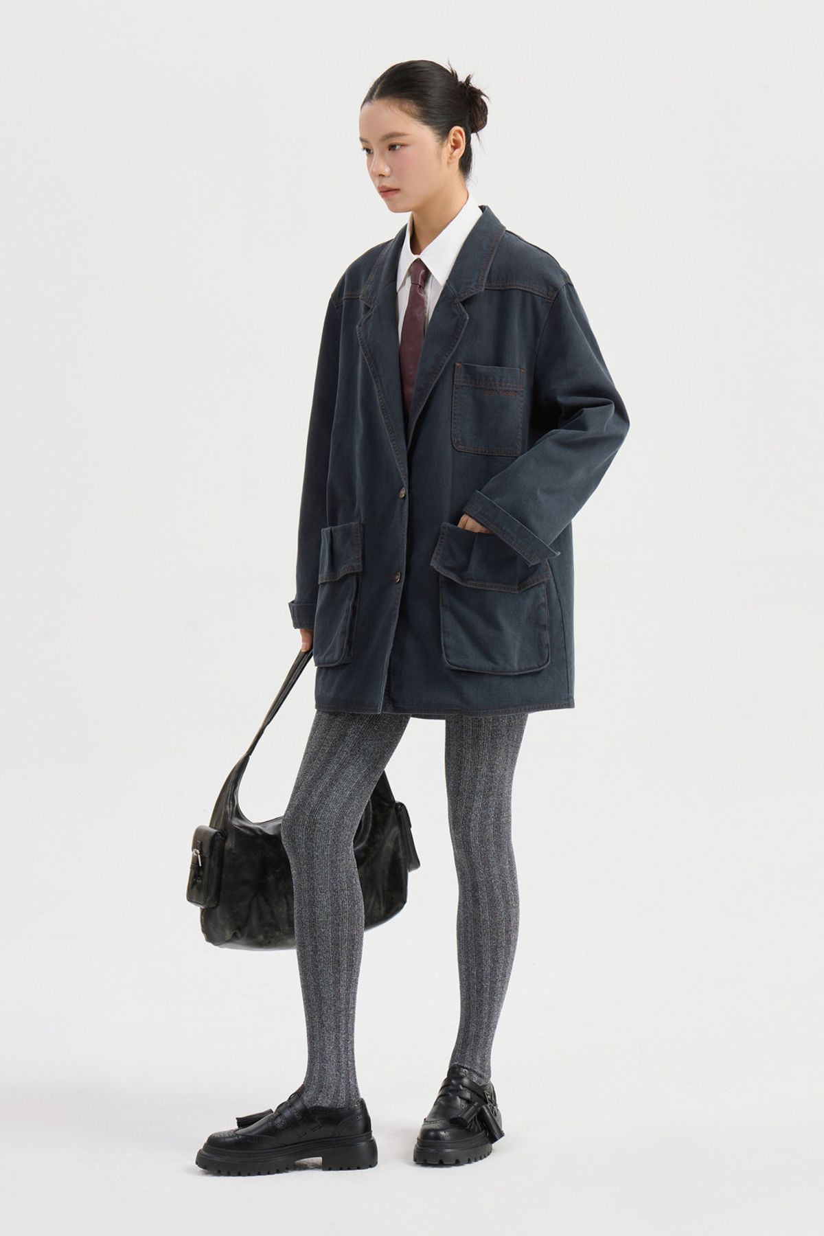 럭키슈에뜨(LUCKY CHOUETTE) Pocket Point Washing Denim Jacket (dark grey) LFPDW25210GYD