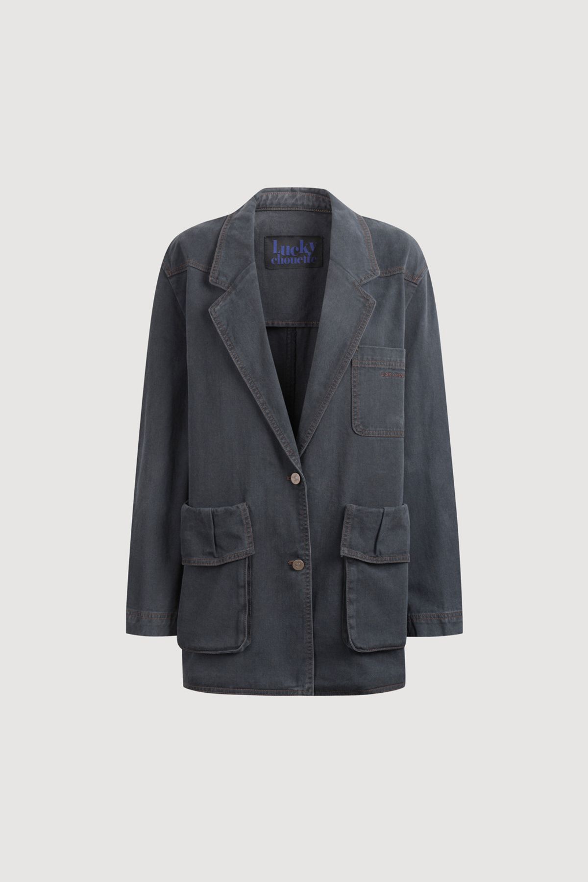 럭키슈에뜨(LUCKY CHOUETTE) Pocket Point Washing Denim Jacket (dark grey) LFPDW25210GYD