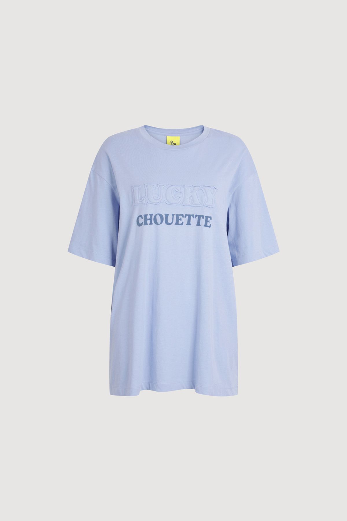 럭키슈에뜨(LUCKY CHOUETTE) Lettering Point Loose Fit Half Sleeve T-shirt (blue) LFTAA25160BUX