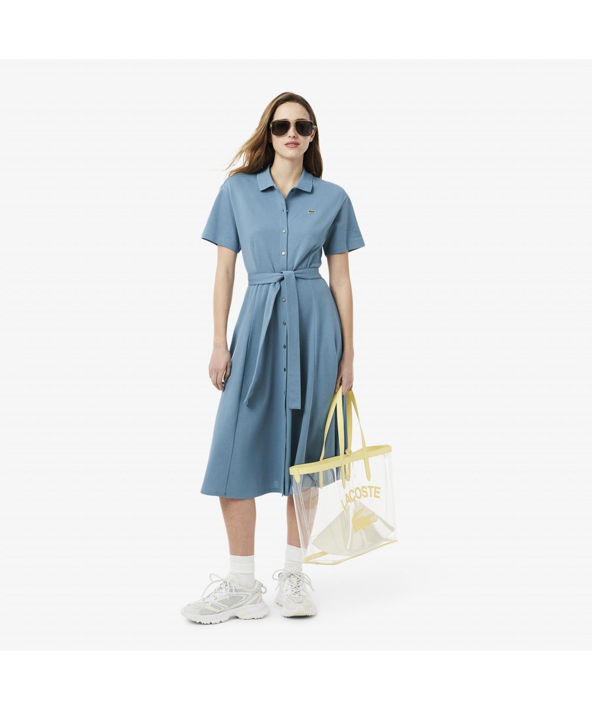 라코스테(LACOSTE) 여성 핏앤플레어 벨티드 폴로 드레스 EF9621-55G HD9