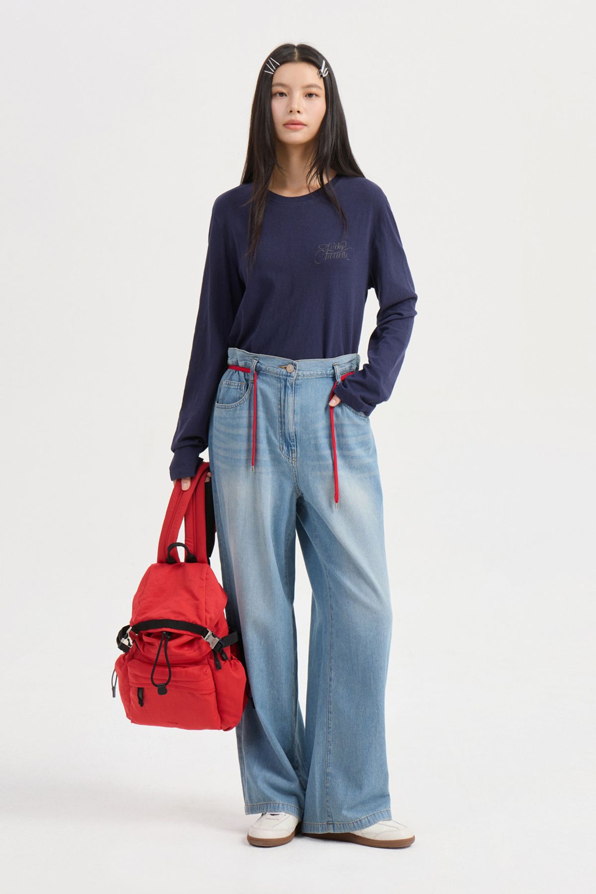 럭키슈에뜨(LUCKY CHOUETTE) String Point In Banding Denim Pants (blue) LFPDA25120BUX