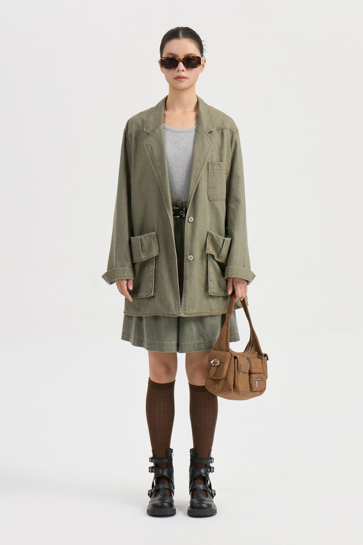 럭키슈에뜨(LUCKY CHOUETTE) Washing Denim Back Banding Shorts (khaki) LFPDW25230KHX