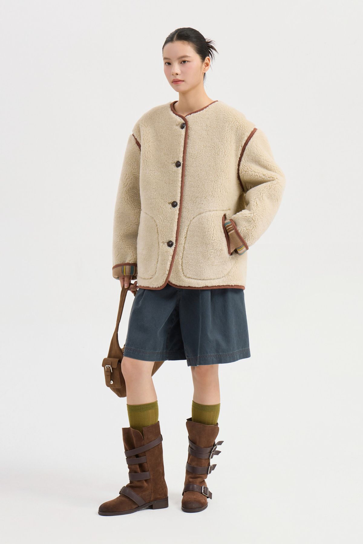 럭키슈에뜨(LUCKY CHOUETTE) Washing Denim Back Banding Shorts (dark grey) LFPDW25230GYD
