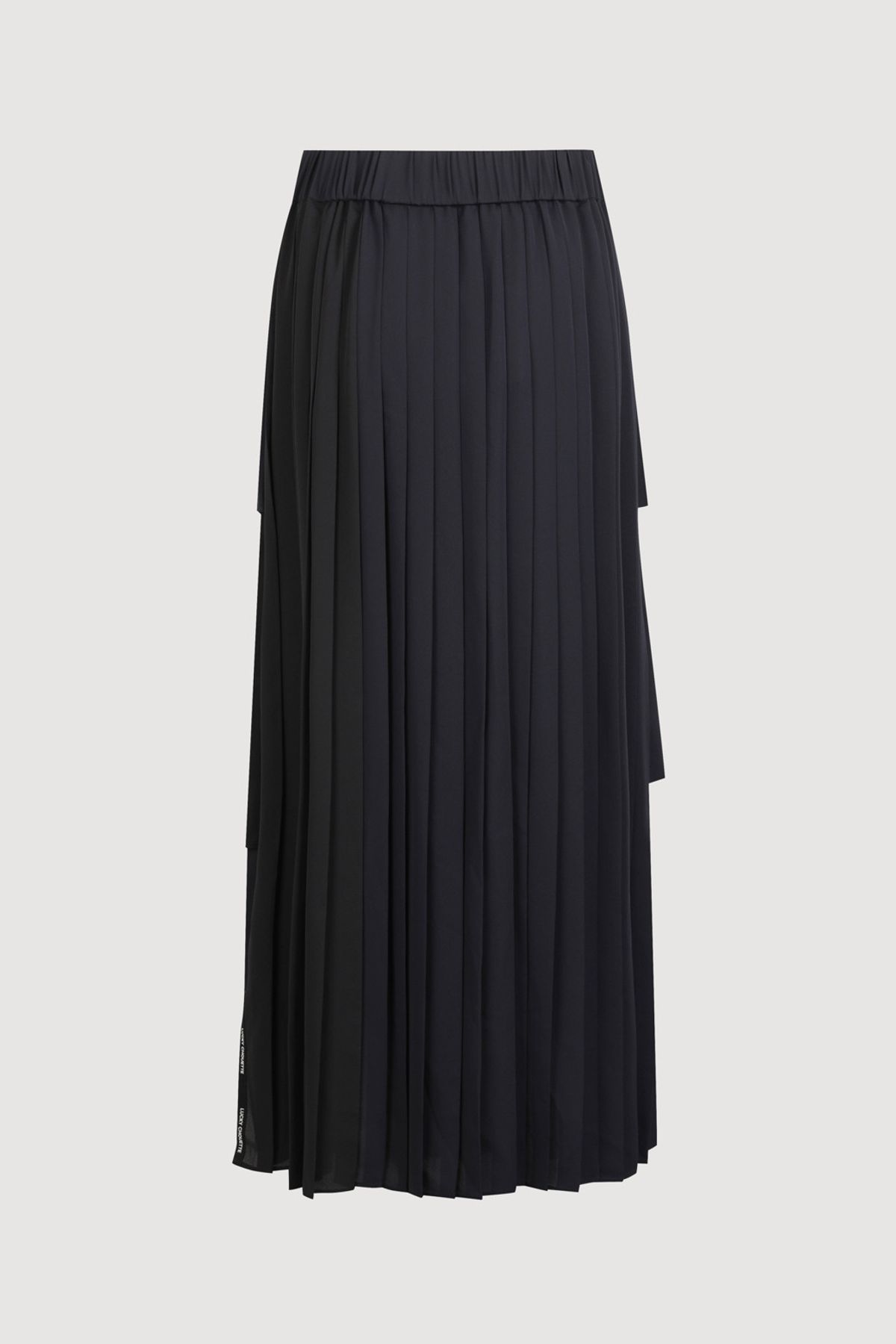 럭키슈에뜨(LUCKY CHOUETTE) Color Mix Pleats Back Banding Long Skirt (dark navy) LFKAA25130NYD