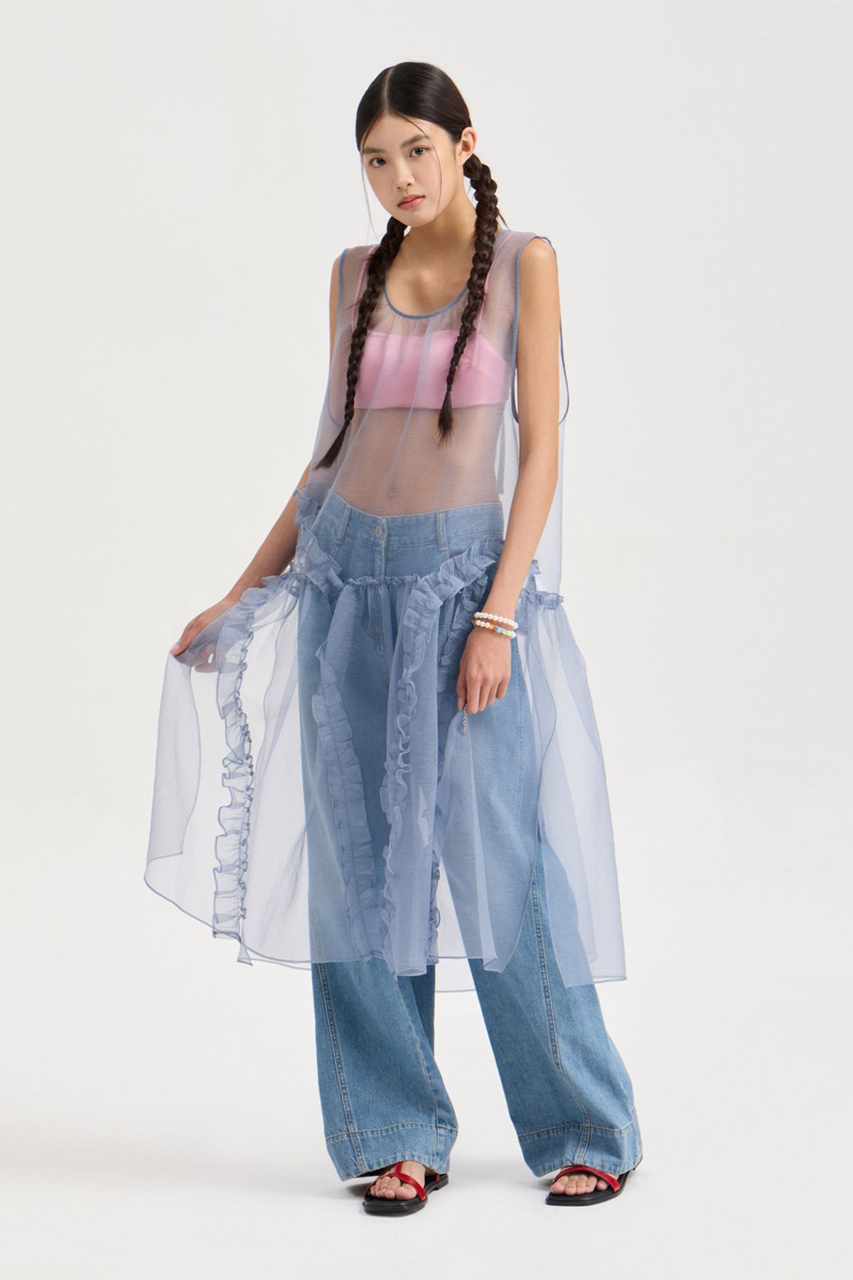 럭키슈에뜨(LUCKY CHOUETTE) Sleeveless Layering Frill Dress (grey) LFDAX25680GYX