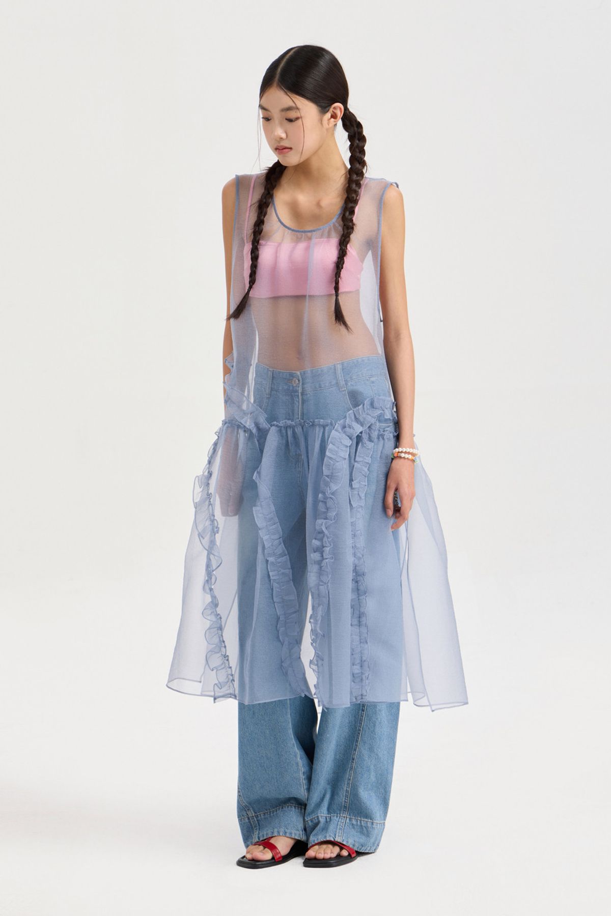 럭키슈에뜨(LUCKY CHOUETTE) Sleeveless Layering Frill Dress (grey) LFDAX25680GYX