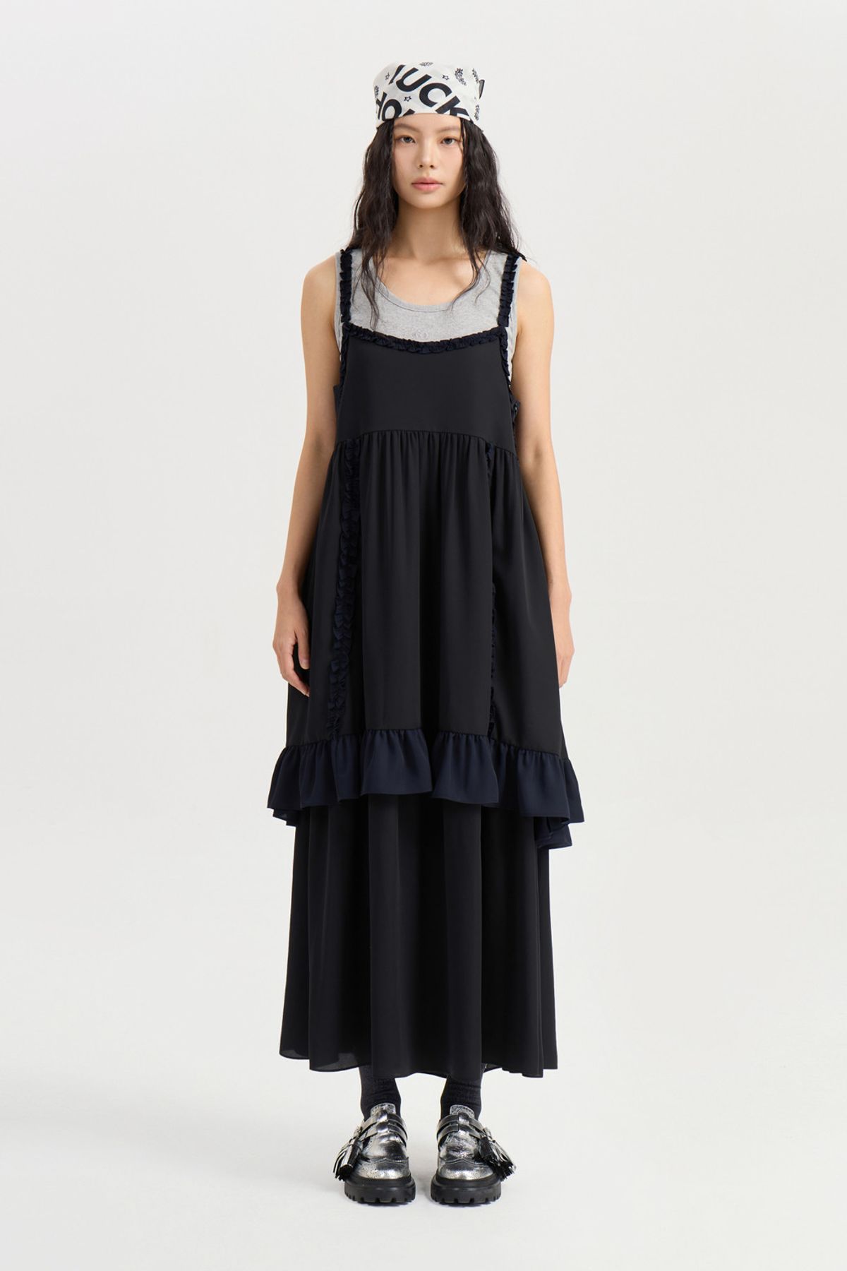 럭키슈에뜨(LUCKY CHOUETTE) Coloration Frill Layering Dress (black) LFDAW25210BKX