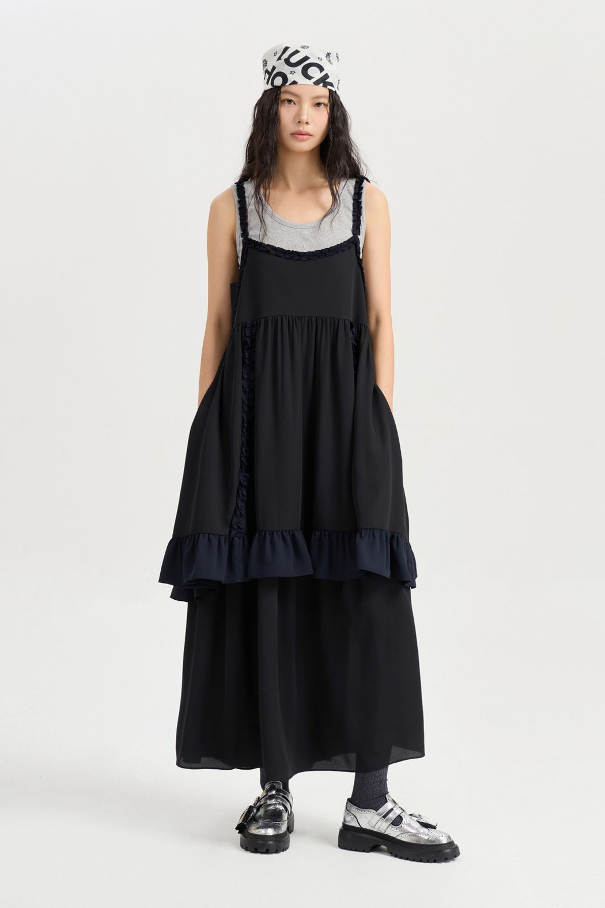 럭키슈에뜨(LUCKY CHOUETTE) Coloration Frill Layering Dress (black) LFDAW25210BKX