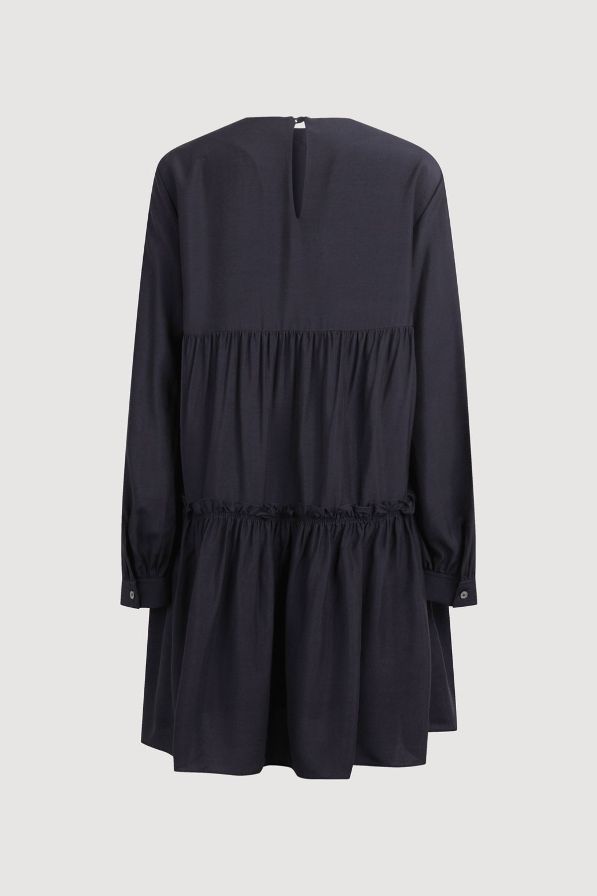 럭키슈에뜨(LUCKY CHOUETTE) Ruffled Detail Round Neck Dress (dark navy) LFDAW25220NYD