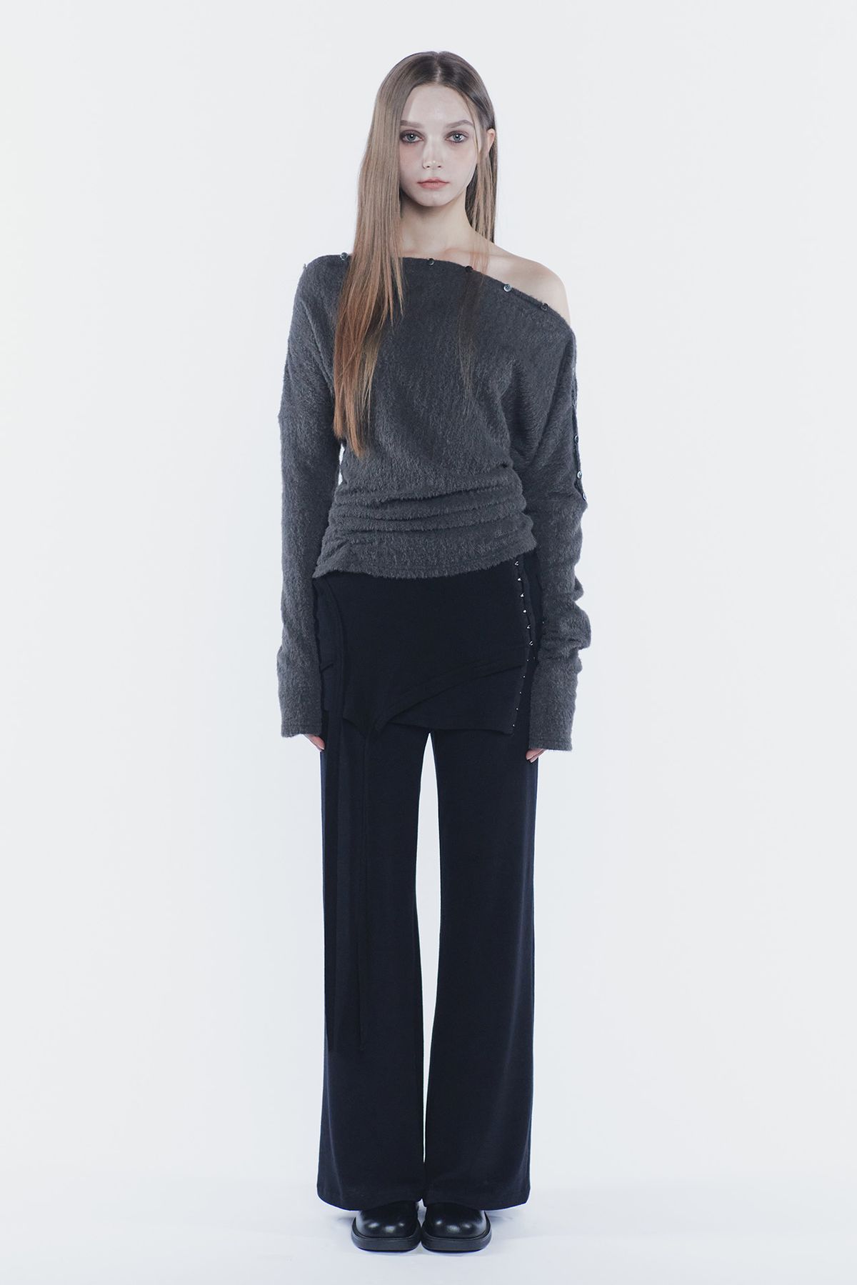 페인오어플레져(PAINORPLEASURE) RUBY HOOK LAYERED PANTS black