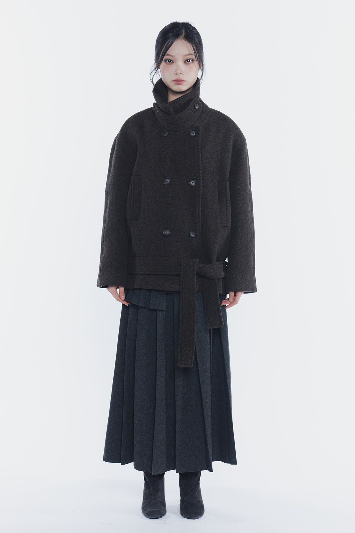 페인오어플레져(PAINORPLEASURE) AMBER BELTED DOUBLE COAT brown