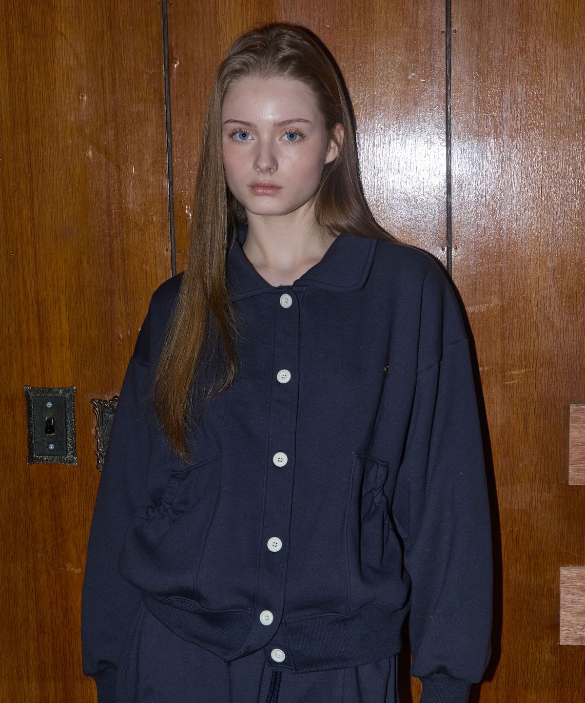 아노에틱(ANOETIC) ANC BUTTON COLLAR SWEAT CARDIGAN_NAVY