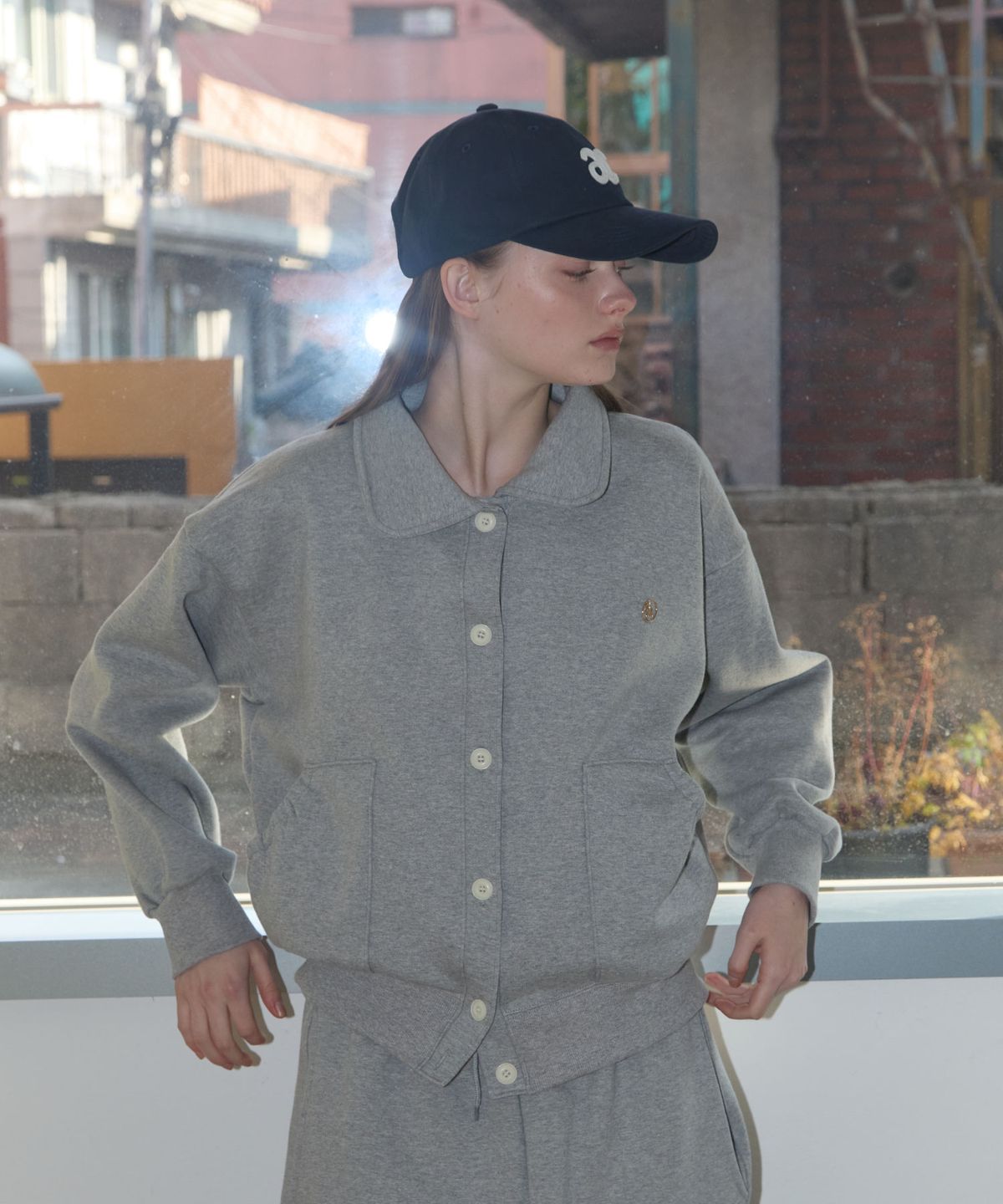아노에틱(ANOETIC) ANC BUTTON COLLAR SWEAT CARDIGAN_GREY