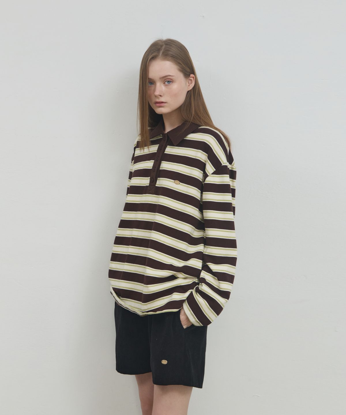 아노에틱(ANOETIC) ANC STRIPE POLO RUGBY SWEATSHIRT_BROWN