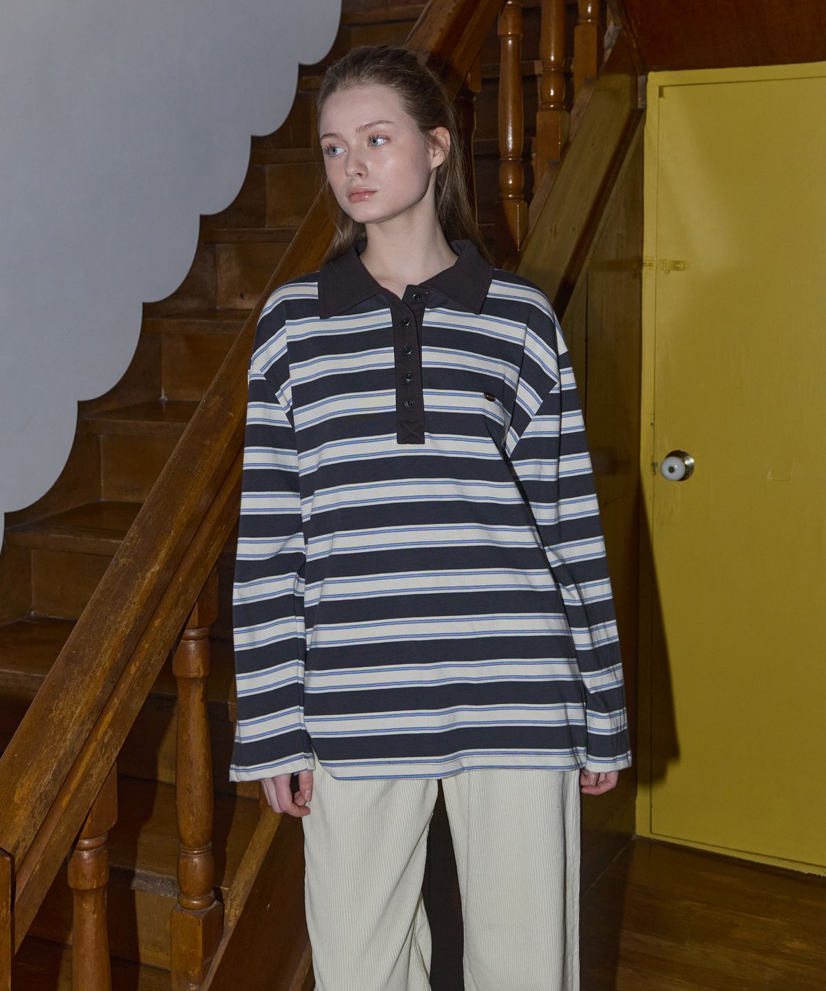 아노에틱(ANOETIC) ANC STRIPE POLO RUGBY SWEATSHIRT_NAVY
