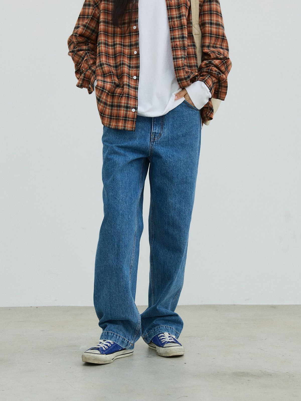 플라비즘(PLAVISM) Wide Fit Washed Denim - Light Blue