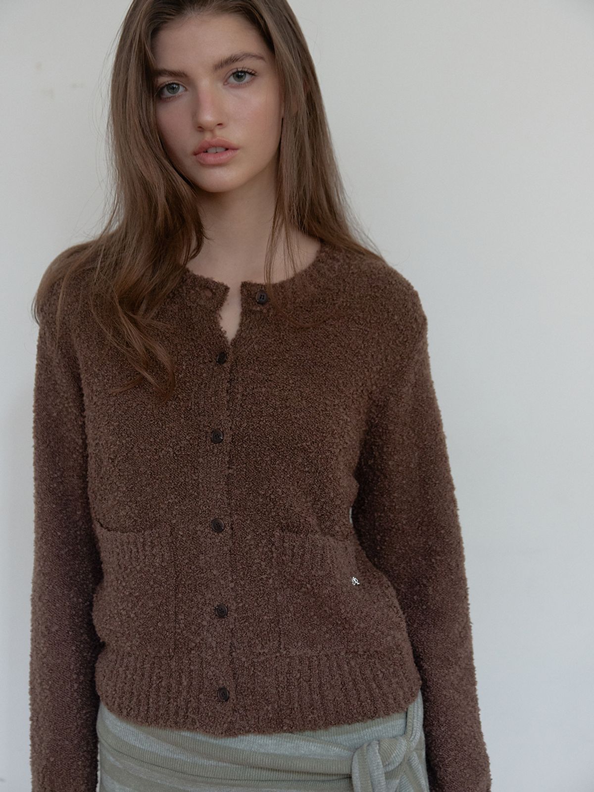 아수라(ASURA) BOUCLE TEXTURE CARDIGAN (BROWN)